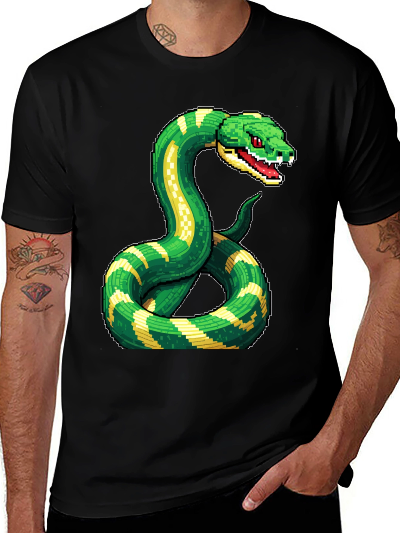 Black Pixelated Snake Graphic Tee - Gamer Style main image