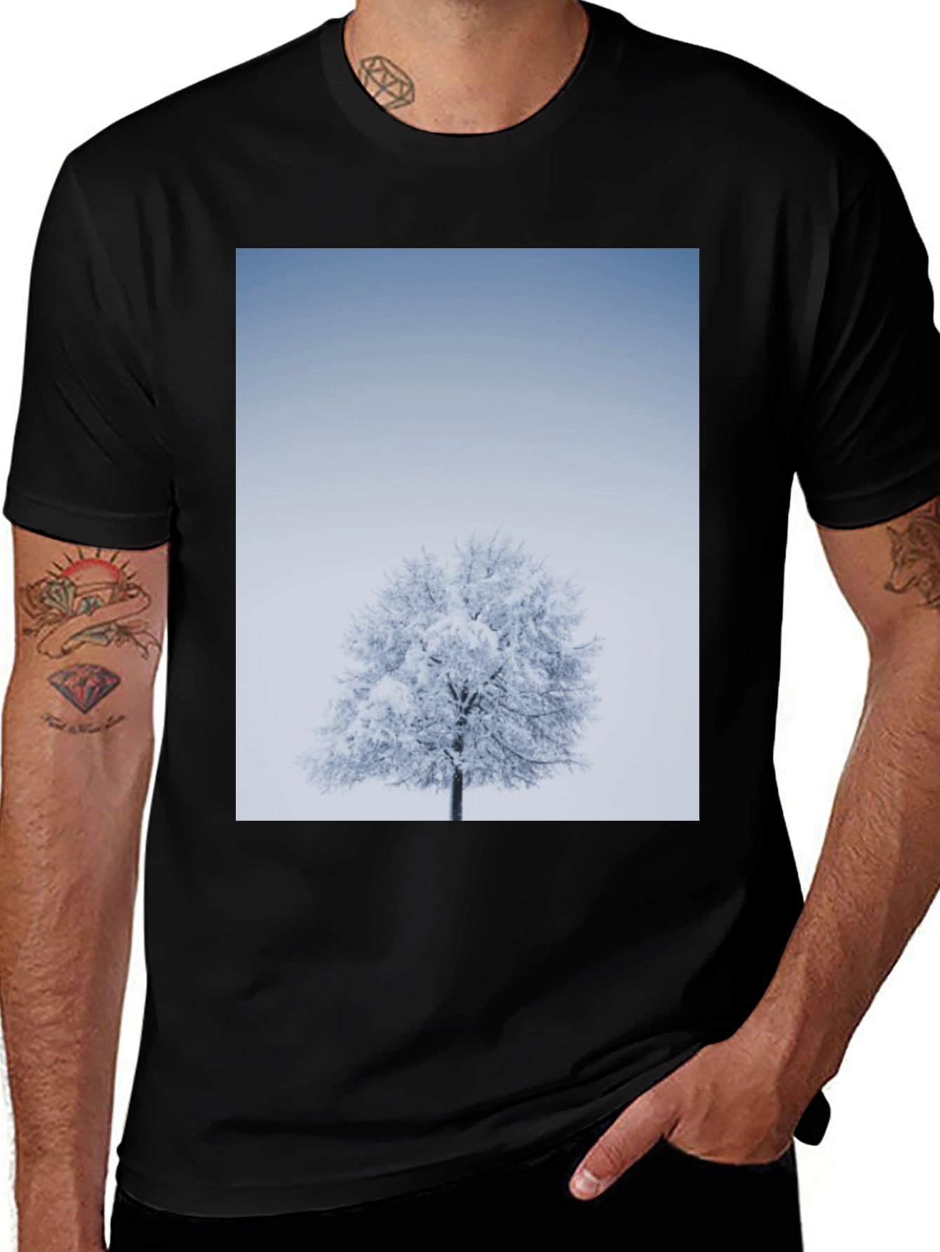 Variant 21 of Winter Tree Graphic Tee - Stylish Black T-Shirt