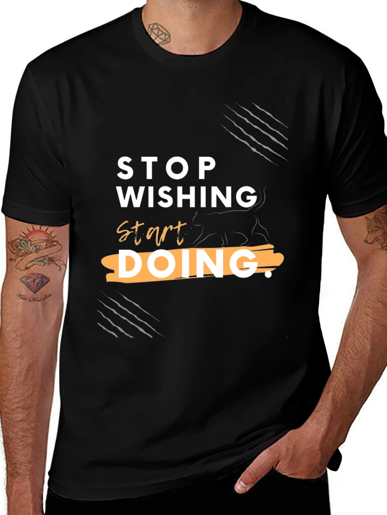 Variant 3 of Motivational "Stop Wishing Start Doing" Black T-Shirt