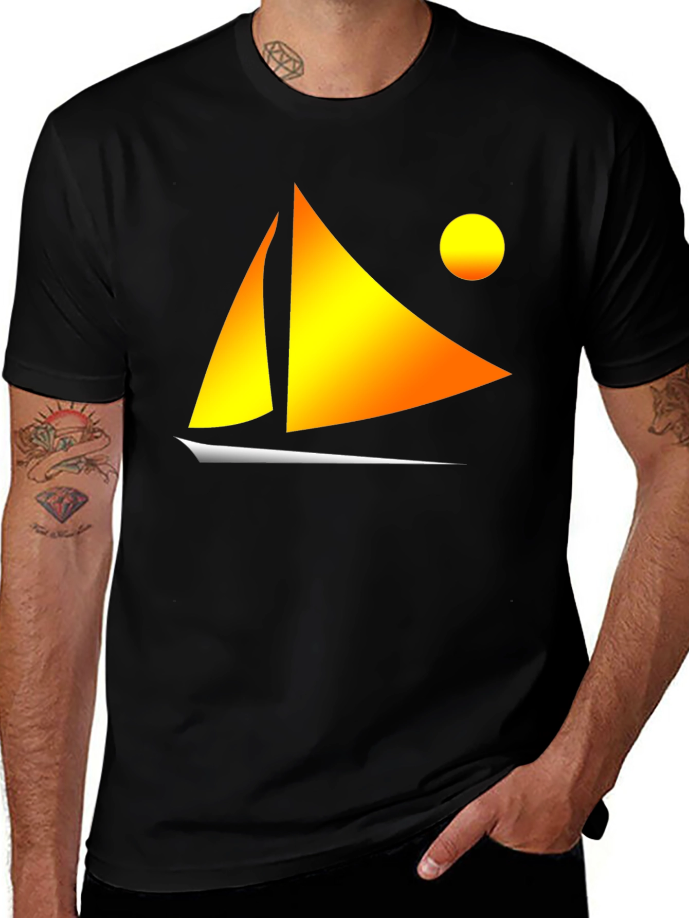 Variant 17 of Sailboat Graphic Tee - Black Cotton Blend T-Shirt