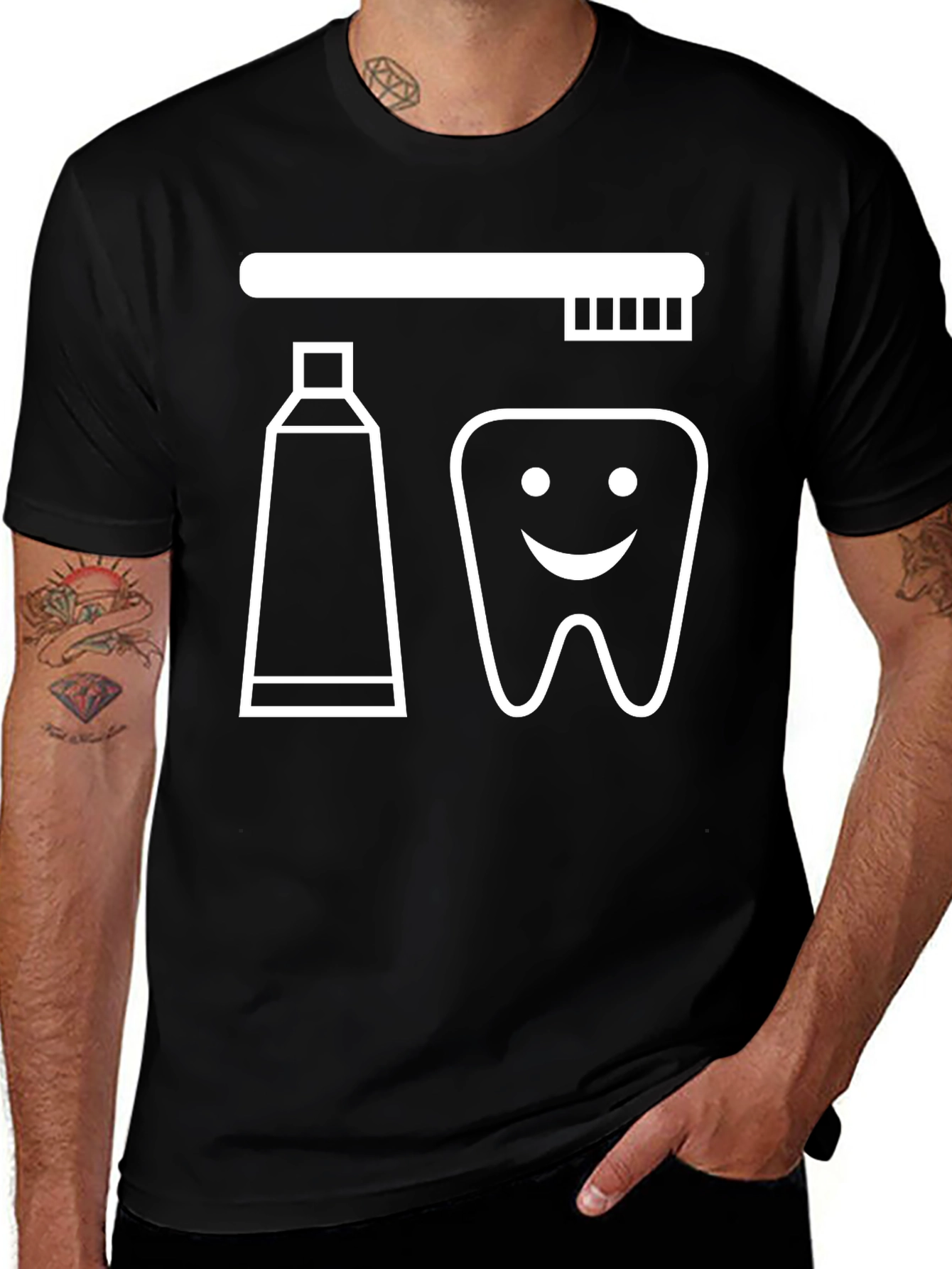 Variant 23 of Dental Hygiene T-Shirt - Toothbrush, Paste, and Happy Tooth