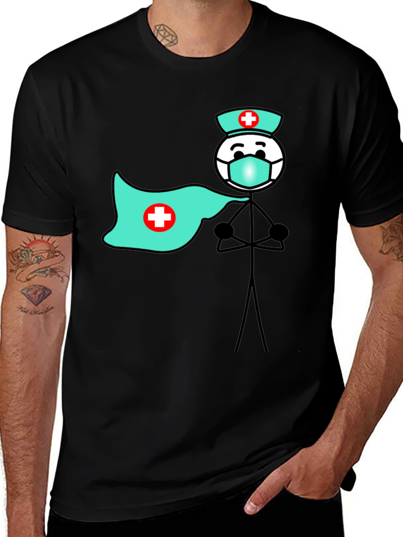 Variant 16 of Hero Nurse Stick Figure Graphic Tee - Black