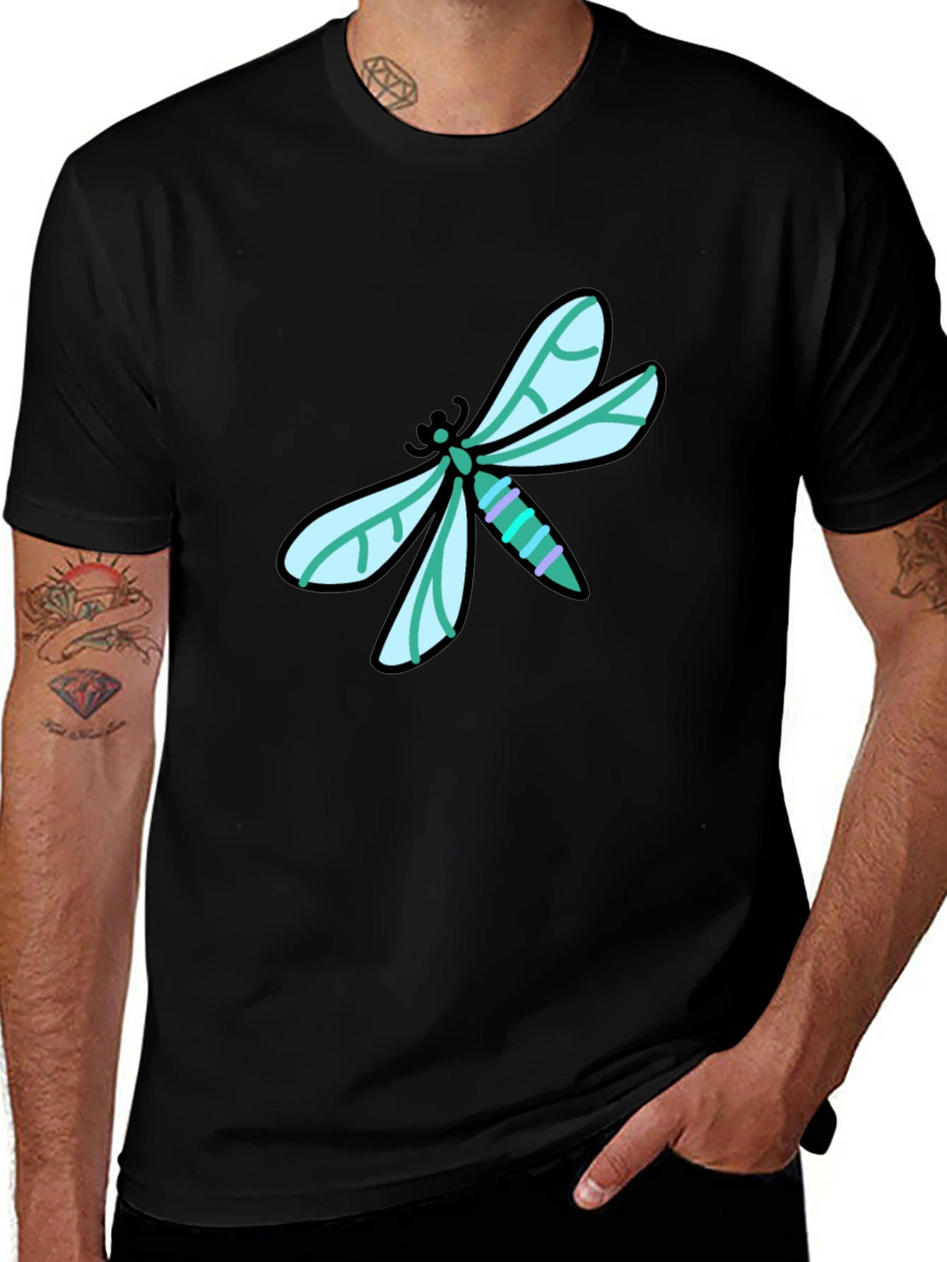 Black Dragonfly Graphic Tee - Black Cotton T-Shirt main image