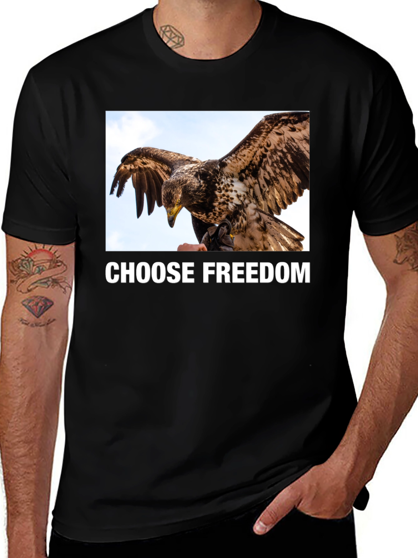 Variant 17 of Choose Freedom Eagle Graphic T-Shirt - Black