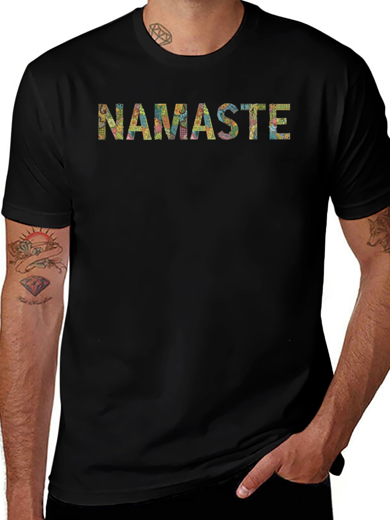 Namaste Patterned Graphic Black T-Shirt
