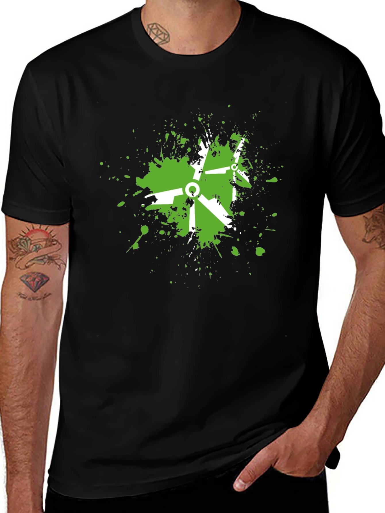 Variant 15 of Green Splash Windmill Black T-Shirt