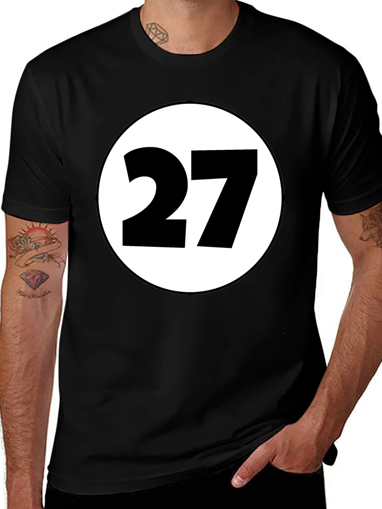 Variant 15 of Black T-Shirt with White Circle and Number 27