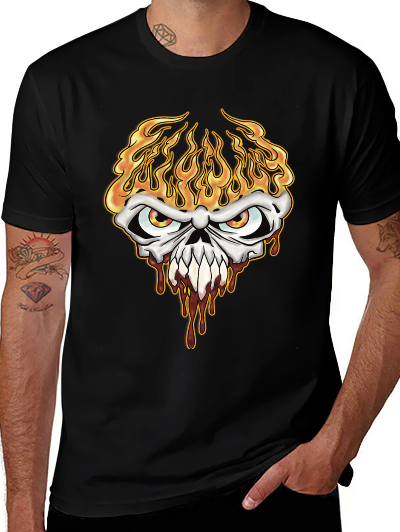 Variant 27 of Fiery Skull Graphic Tee - Men's Black T-Shirt