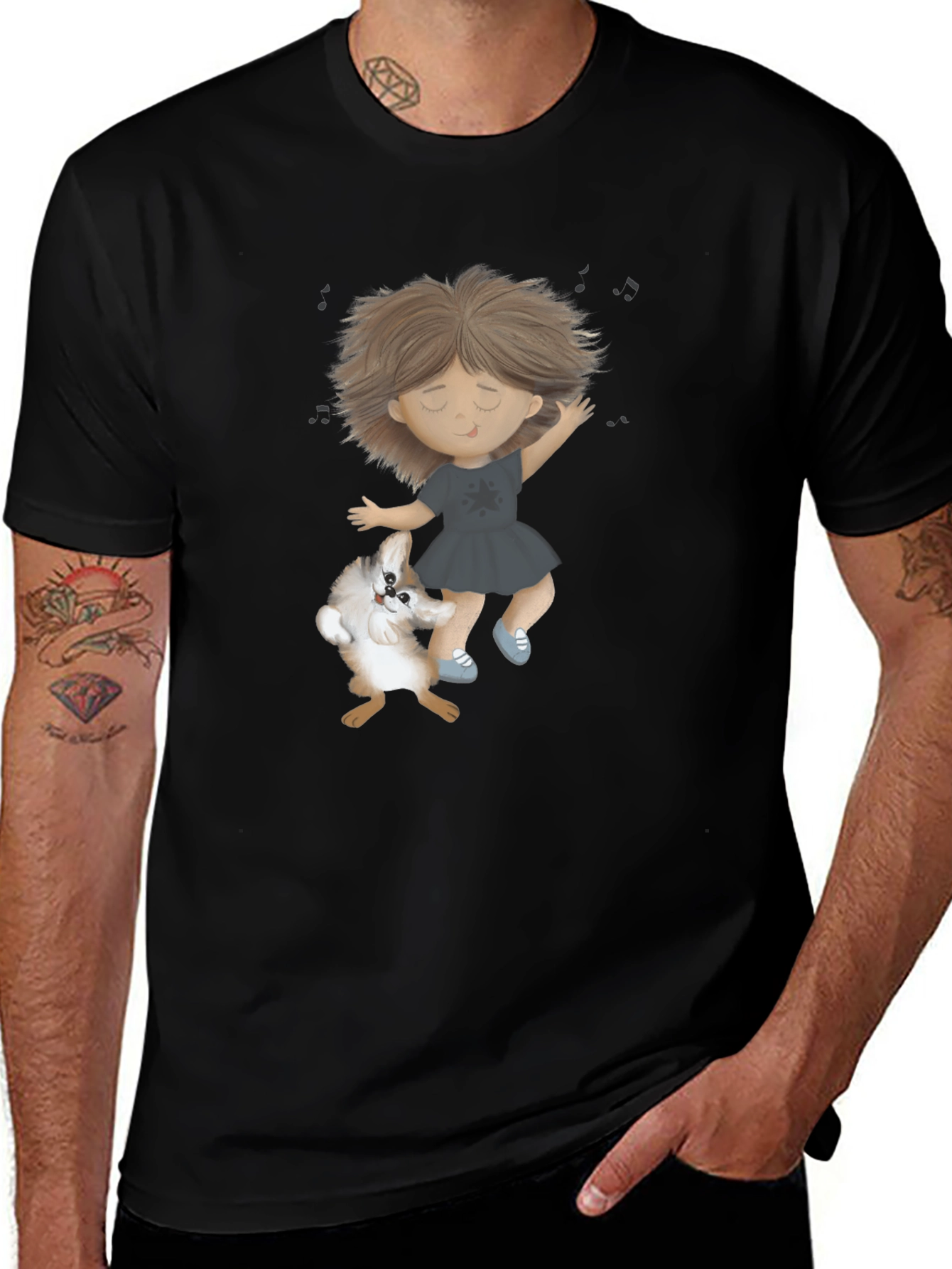 Variant 13 of Dancing Girl and Dog Black T-Shirt