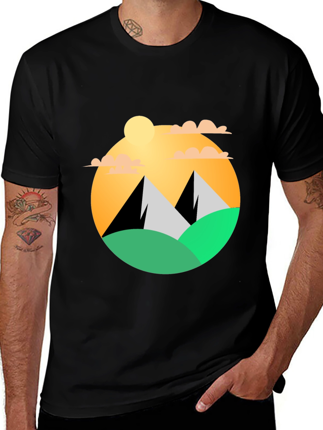 Variant 4 of Mountainscape Graphic Tee - Black Cotton Blend