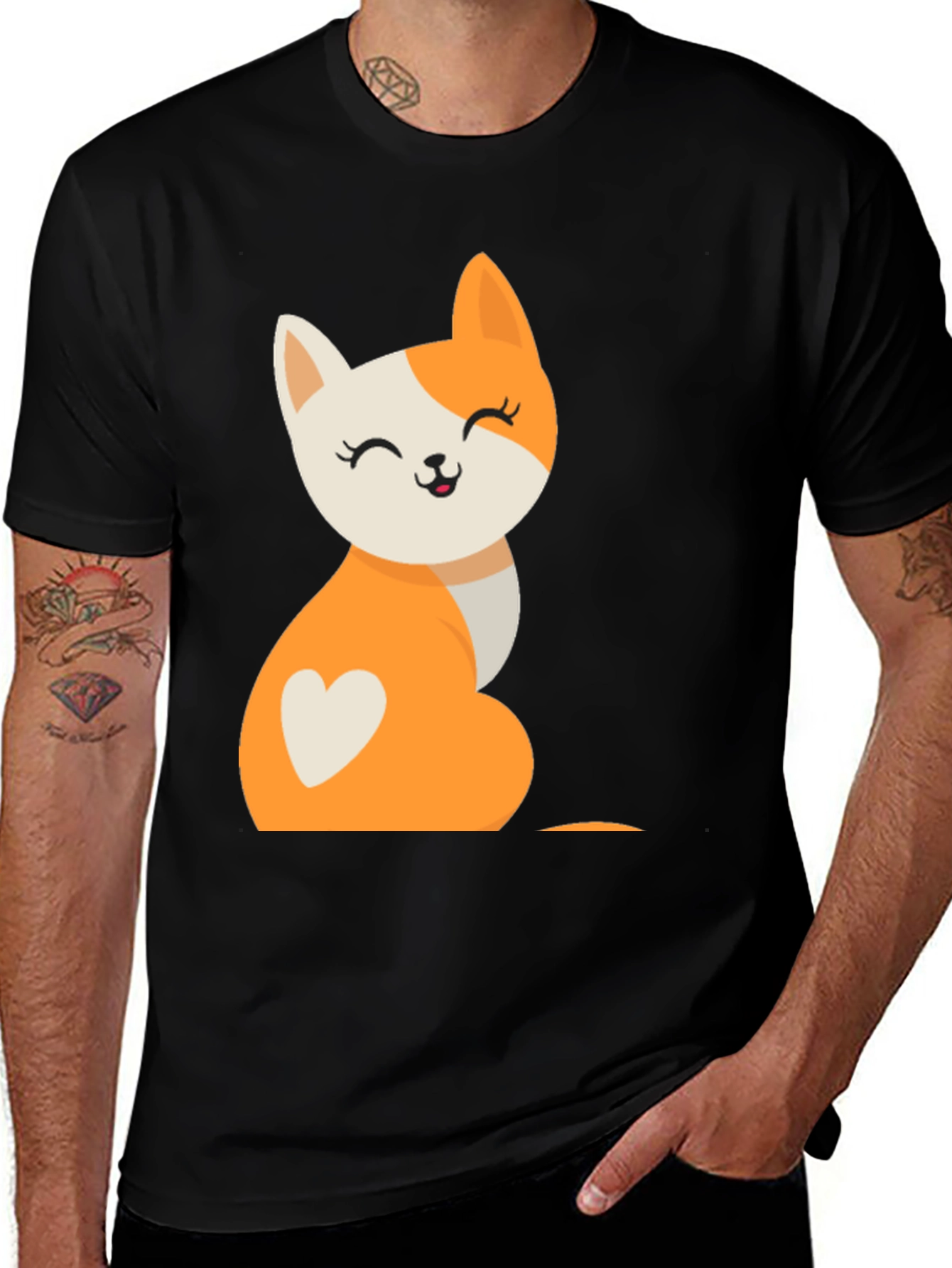 Variant 11 of Cute Cartoon Cat T-Shirt - Black