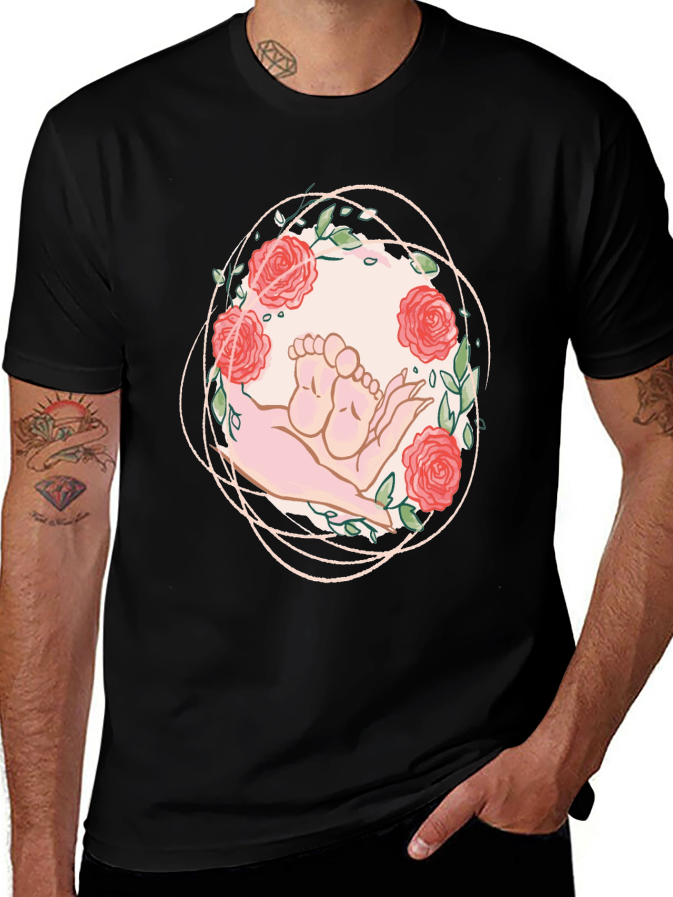 Variant 18 of Floral Hand Holding Baby Feet Graphic Tee