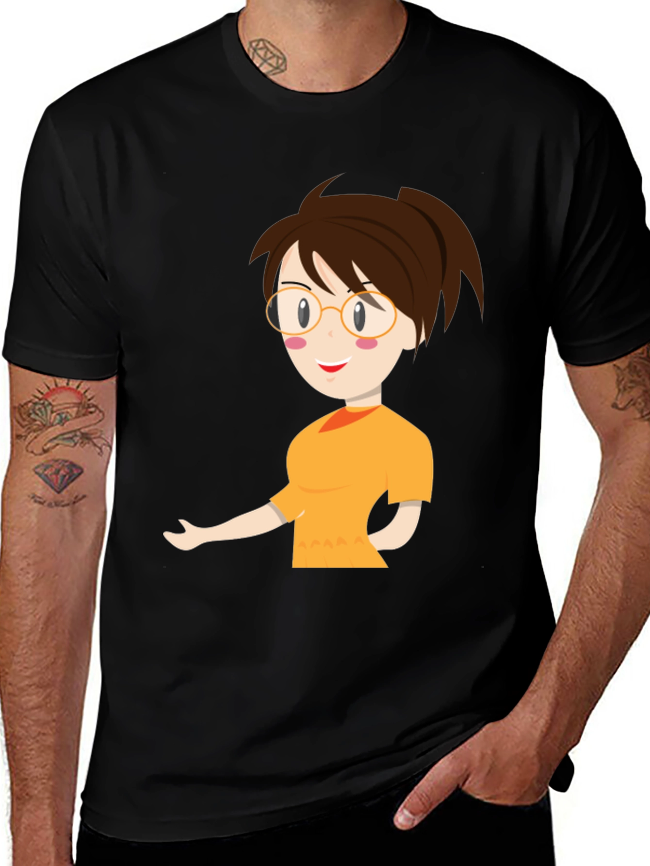 Variant 12 of Cartoon Girl Print Black T-Shirt