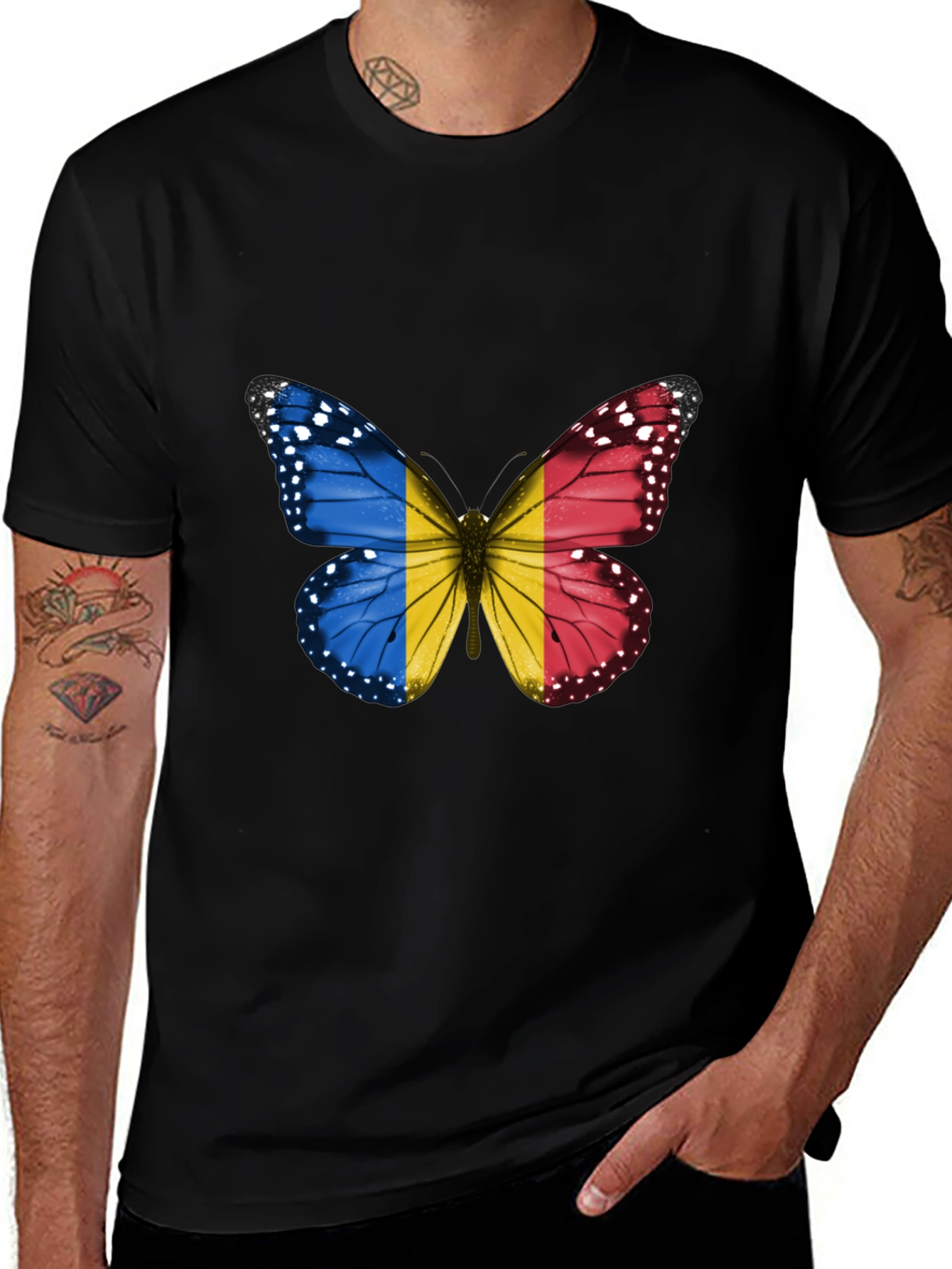 Butterfly Romania Flag Graphic T-Shirt