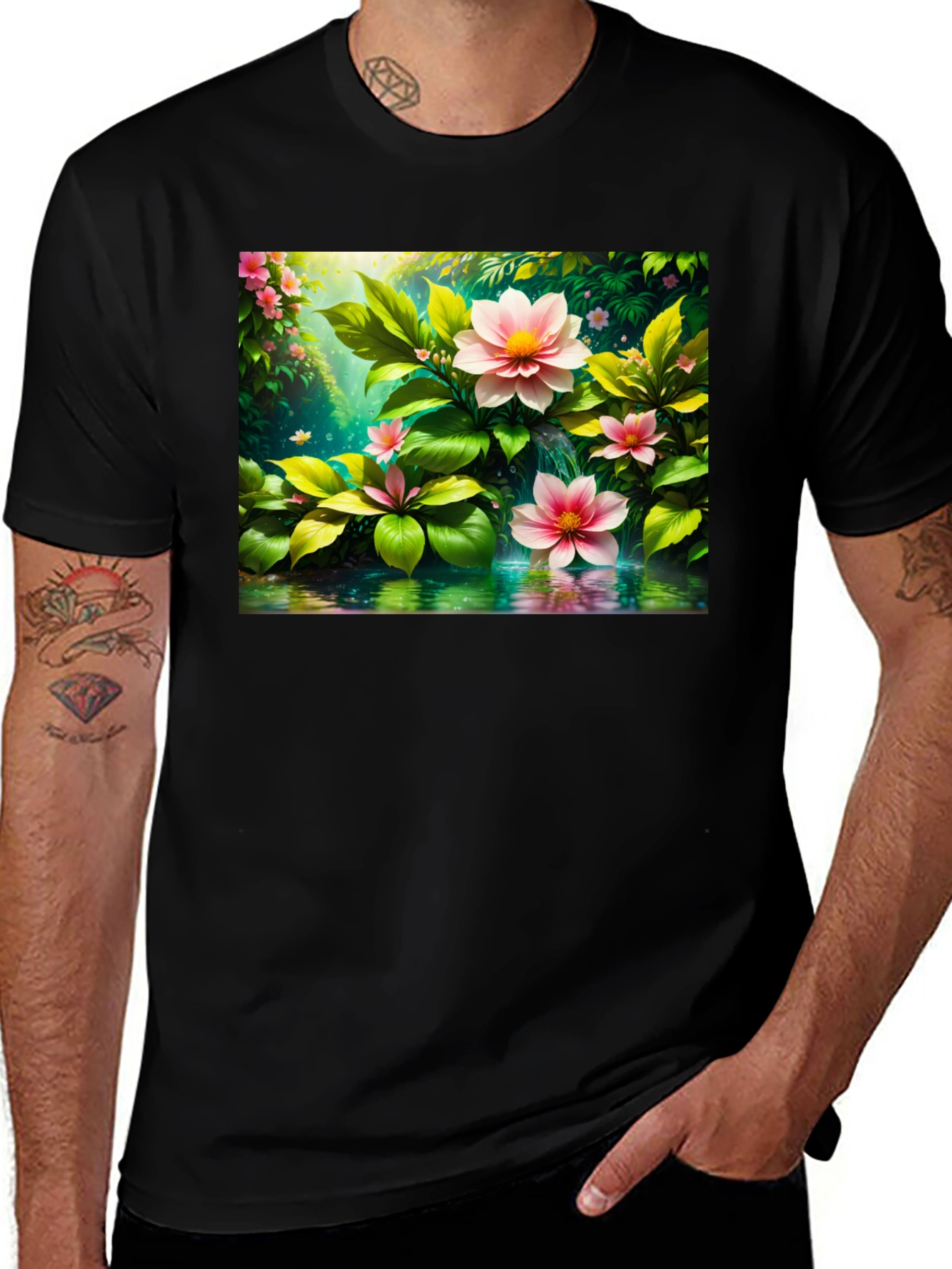 Black Floral Bloom T-Shirt - Nature Inspired Tee main image