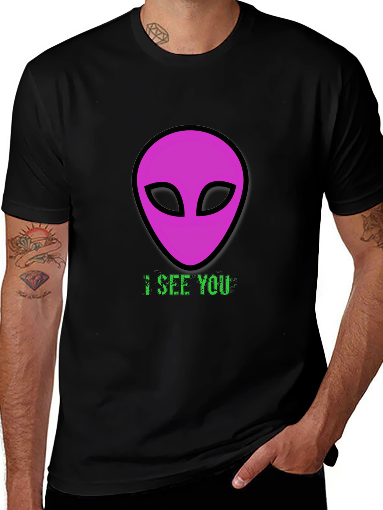 Variant 24 of I See You Alien Graphic Black T-Shirt
