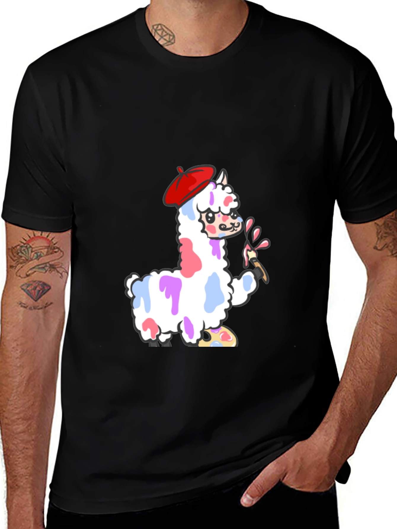 Variant 8 of Alpaca Artist Graphic Tee - Black Cotton T-Shirt