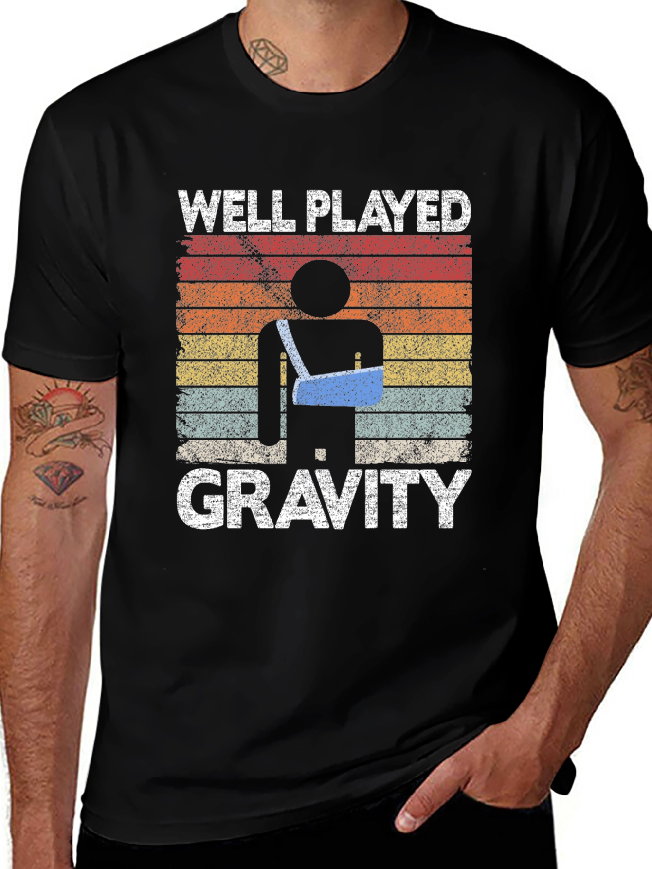 Variant 27 of Well Played Gravity Broken Arm T-Shirt