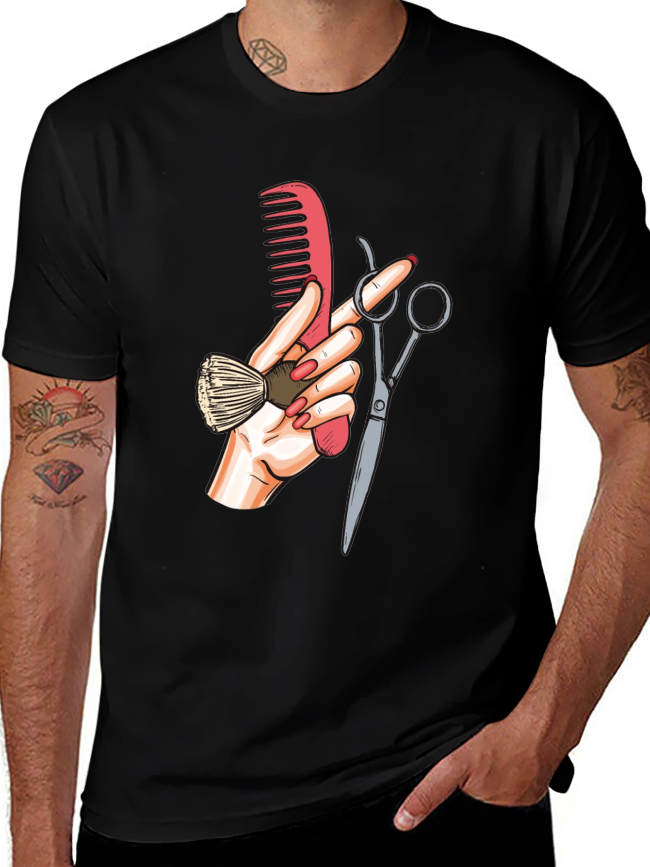 Variant 23 of Barber Hand Graphic Tee - Black Cotton T-Shirt