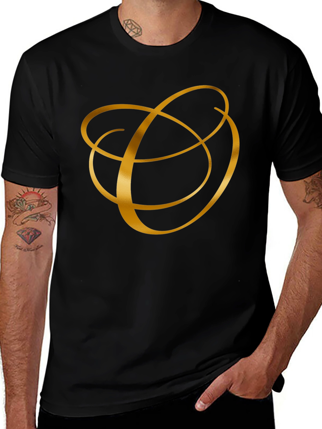 Gold Initial Graphic Black T-Shirt