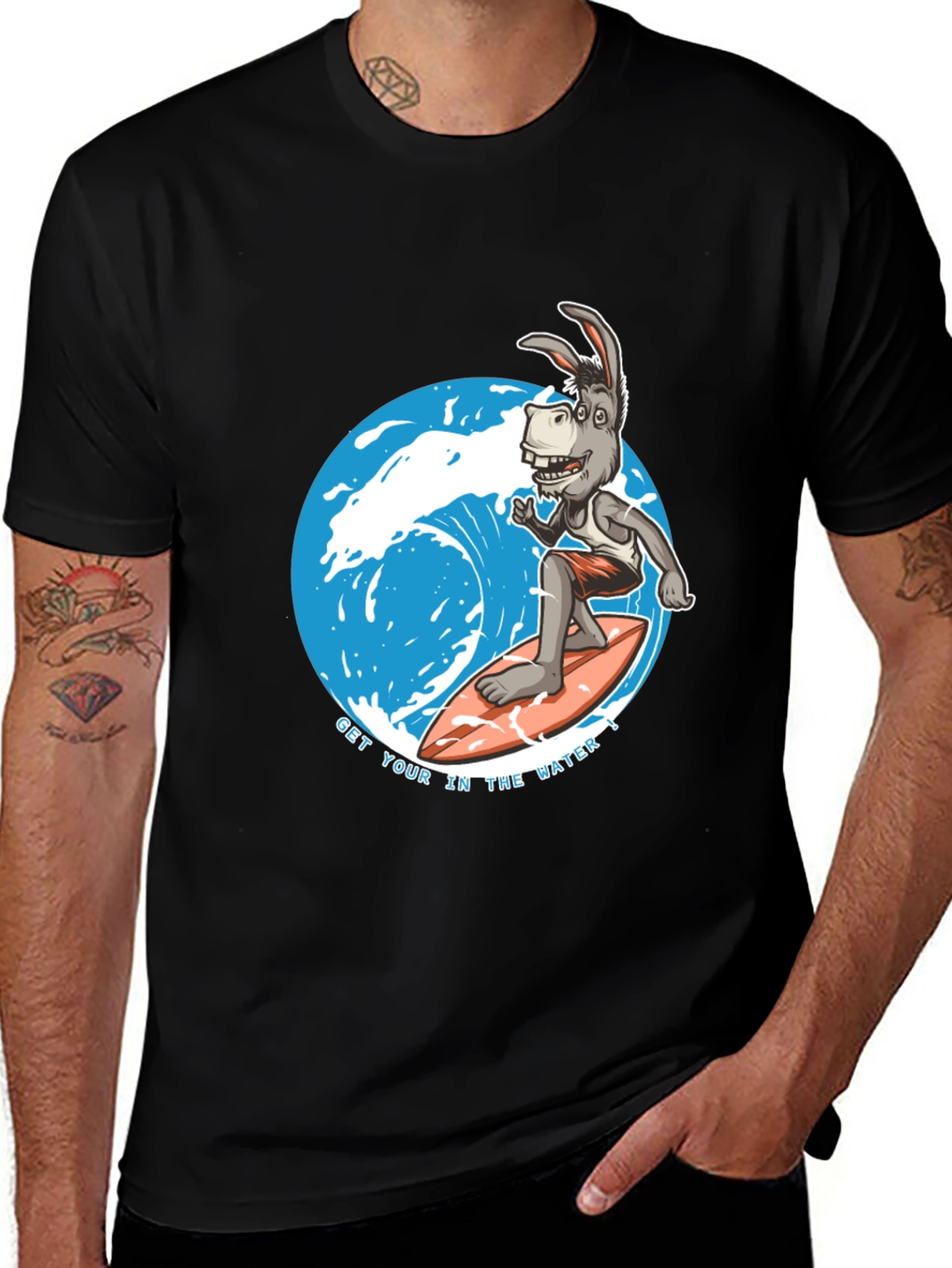 Variant 6 of Cool Donkey Surfer T-Shirt - Get Your In The Water!