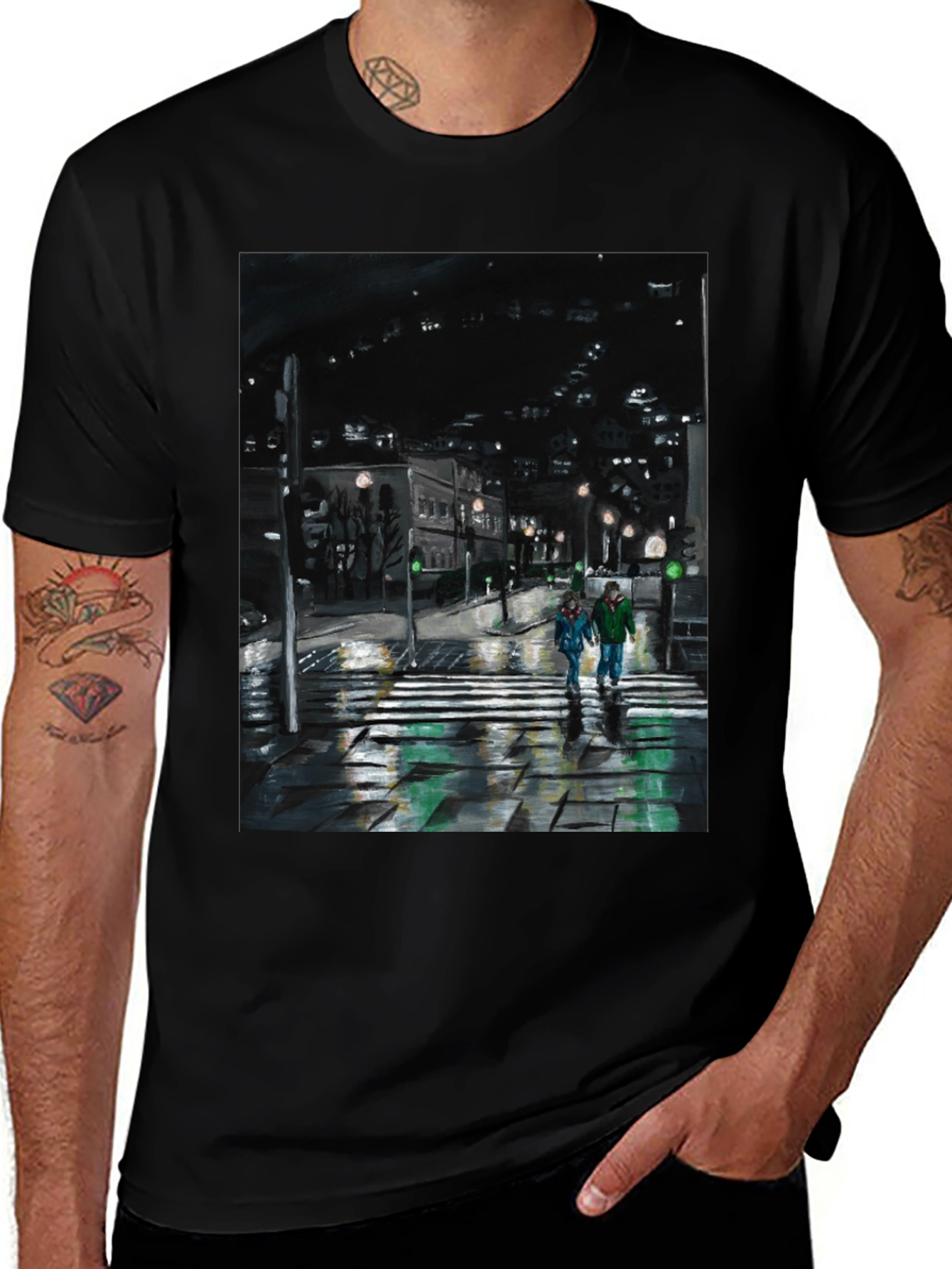 Variant 17 of Night City Crossing Graphic Tee - Black