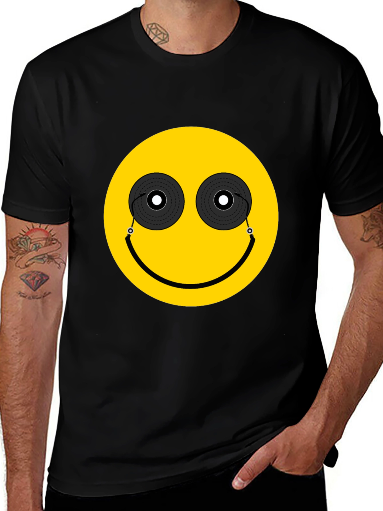Variant 9 of DJ Smiley Face Graphic Tee - Black
