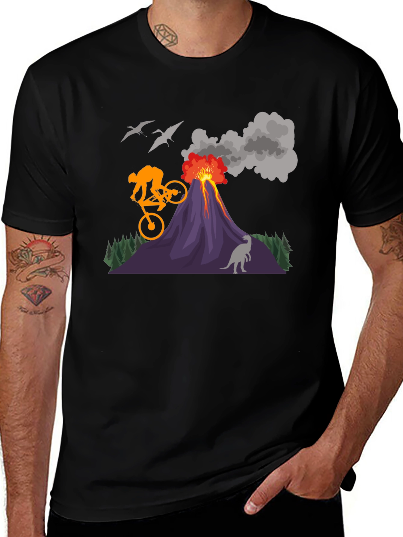Variant 8 of Volcano Bike Ride T-Shirt - Dinosaur & Adventure Design