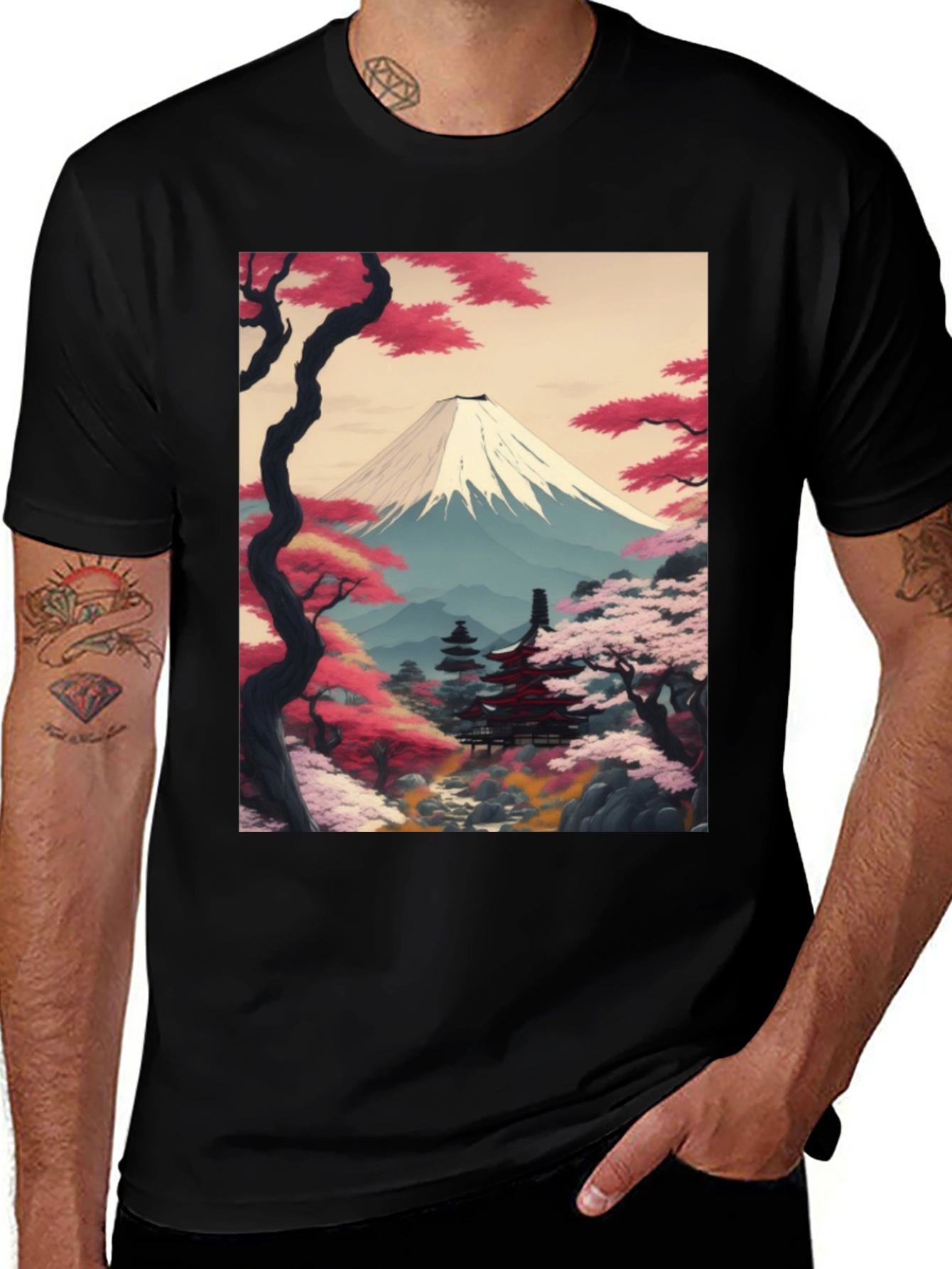 Mount Fuji Cherry Blossom Graphic Tee