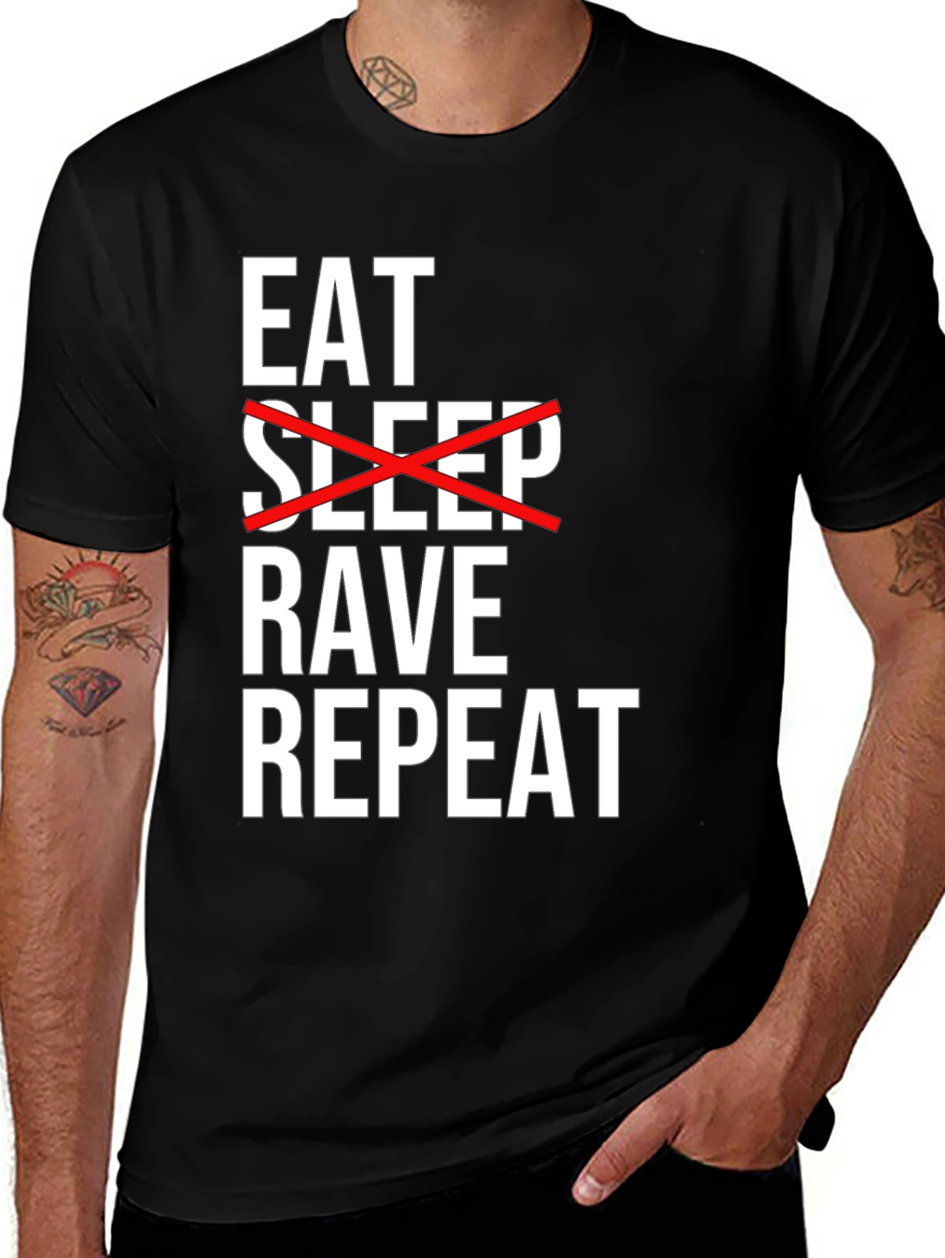 Variant 29 of Eat Rave Repeat Black Graphic Tee