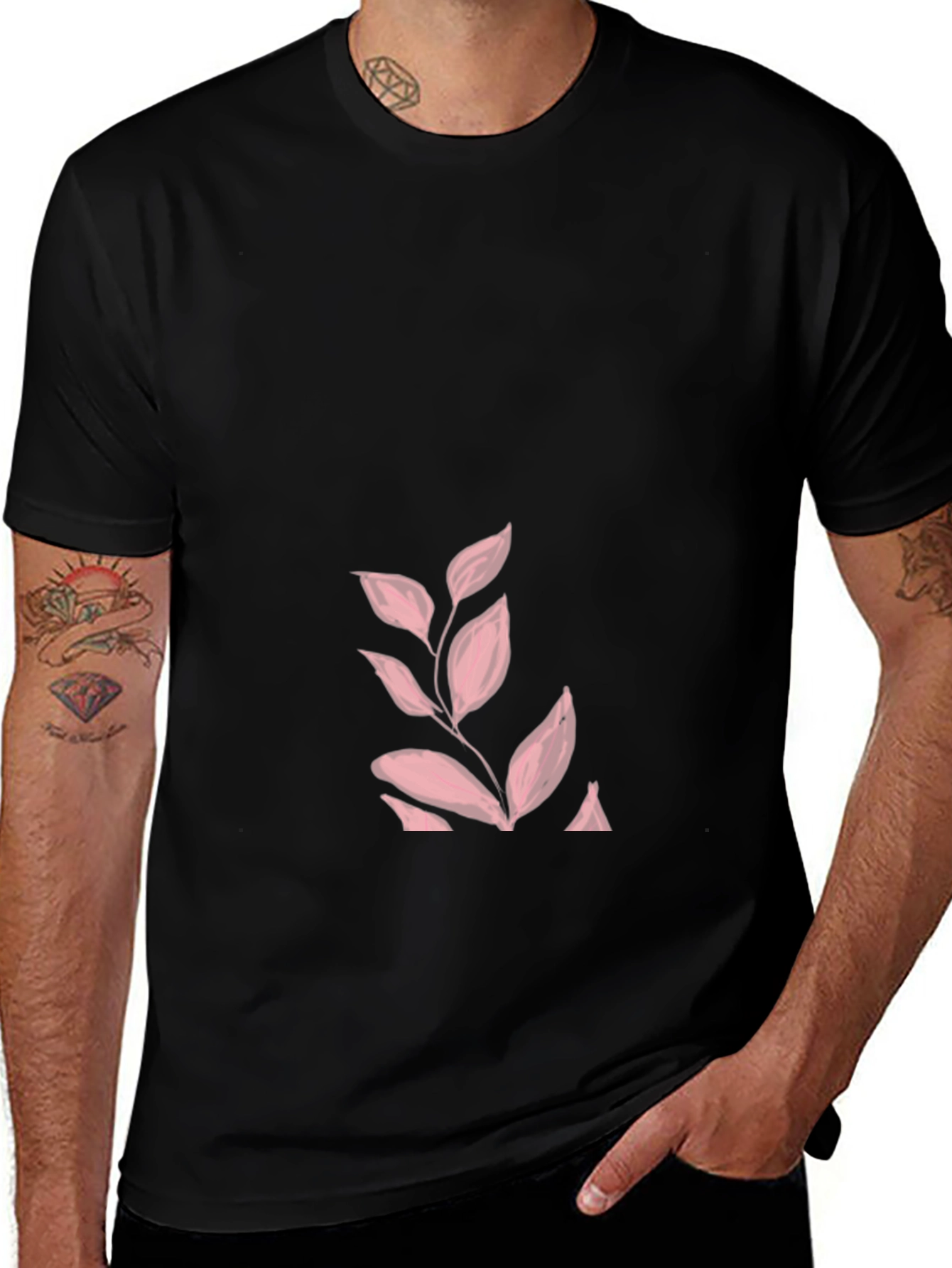 Variant 21 of Pink Leaf Black T-Shirt