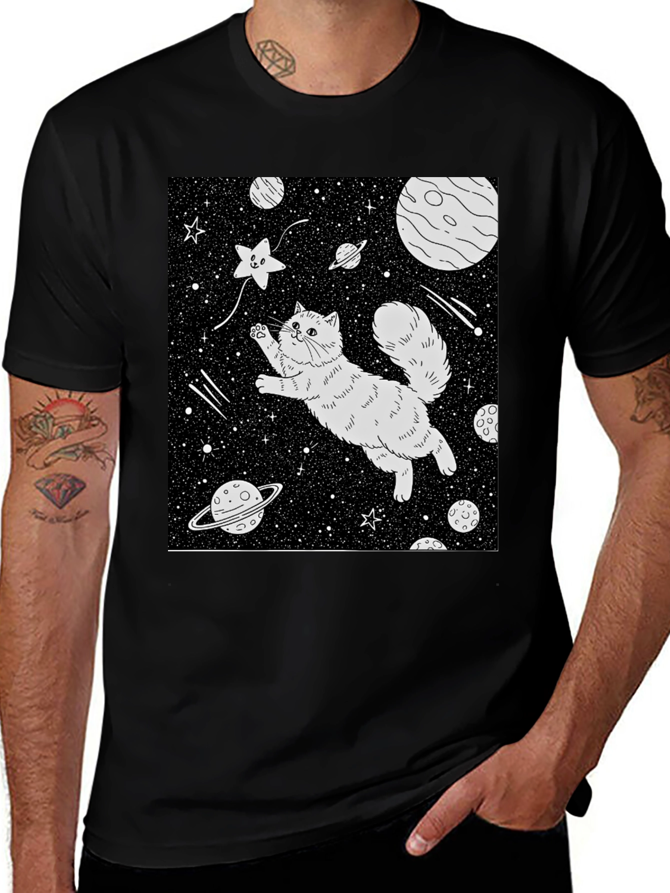Variant 7 of Cosmic Cat T-Shirt - Space Kitten Design