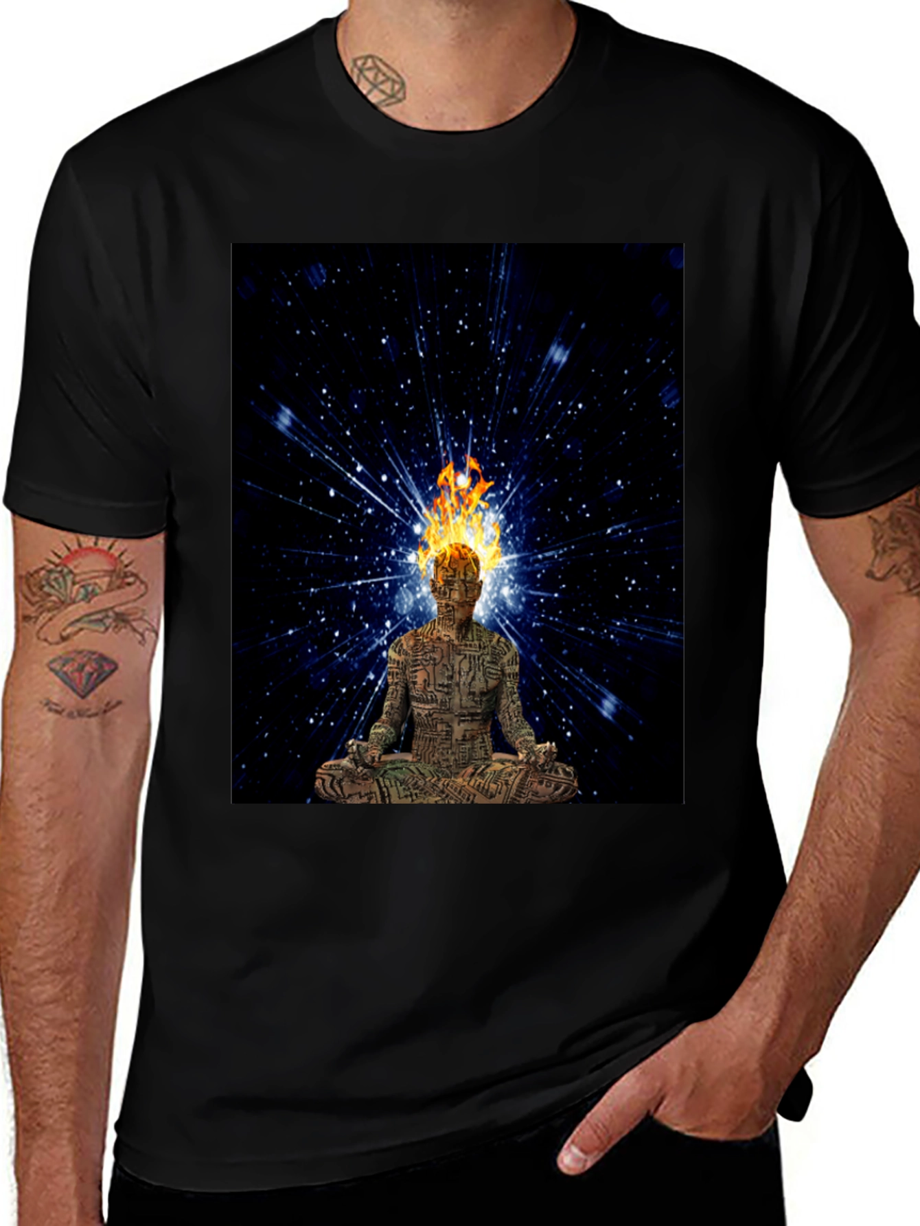 Variant 21 of Meditating Fire Head Man Black T-Shirt