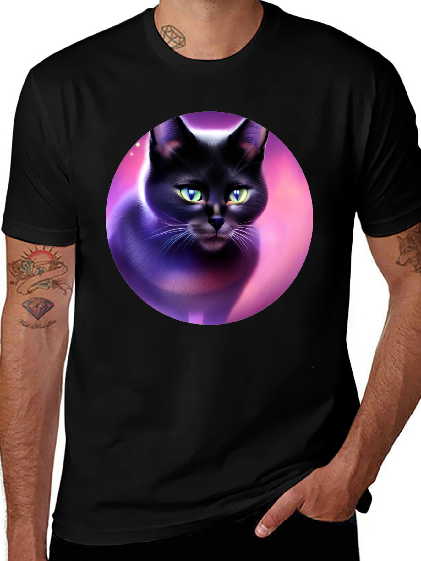 Variant 6 of Black Cat Graphic Tee - Artistic Design