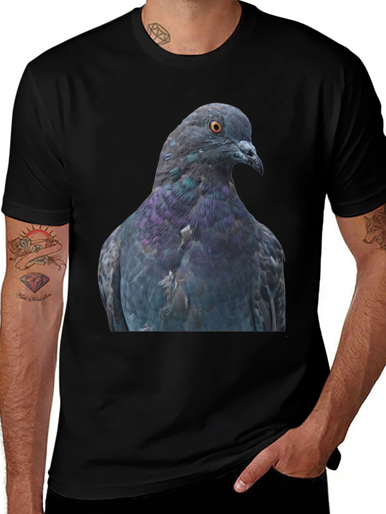 Variant 20 of Pigeon Graphic T-Shirt - Black Cotton Tee