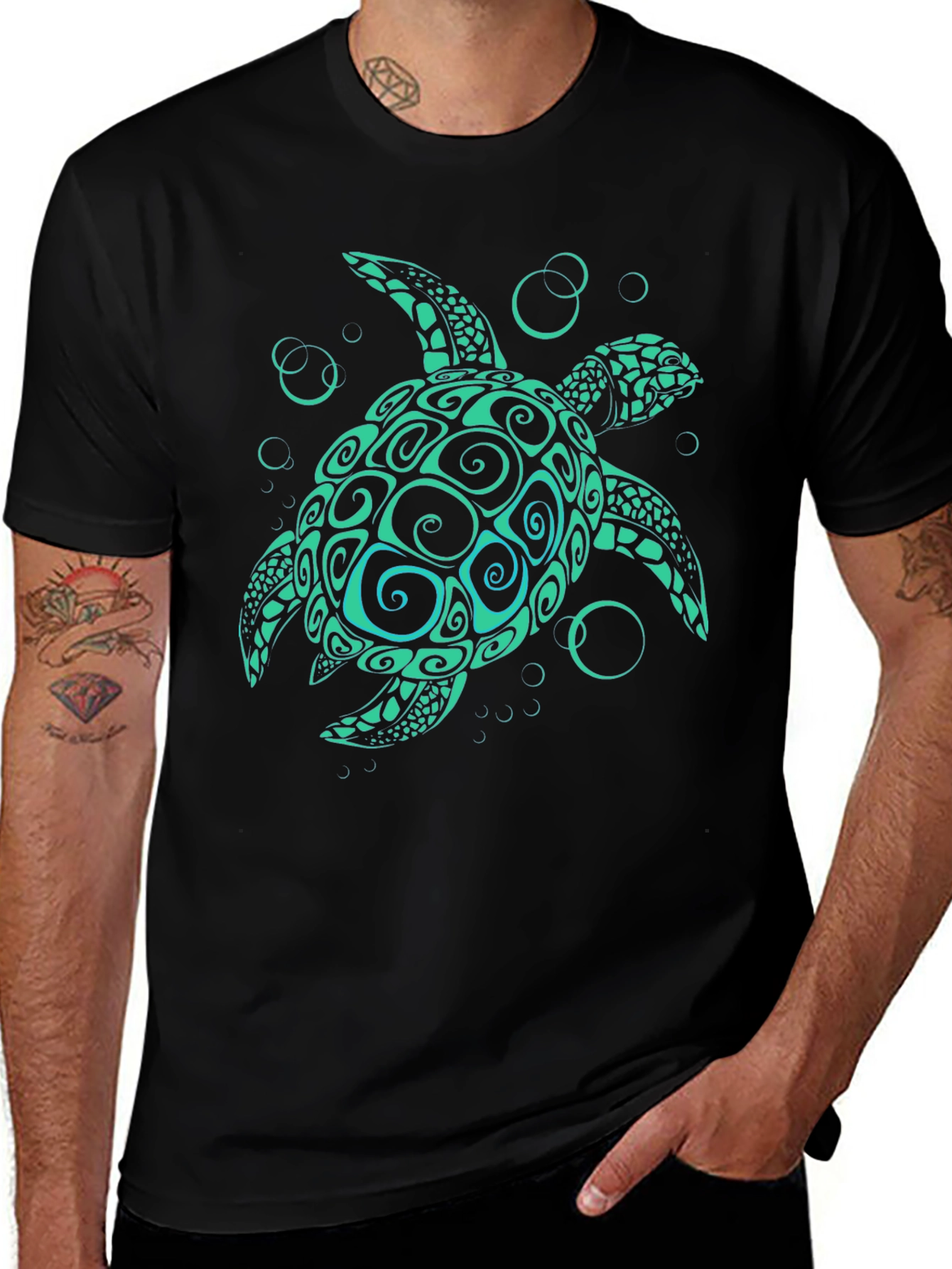 Variant 24 of Turtle Graphic Tee - Black Cotton T-Shirt