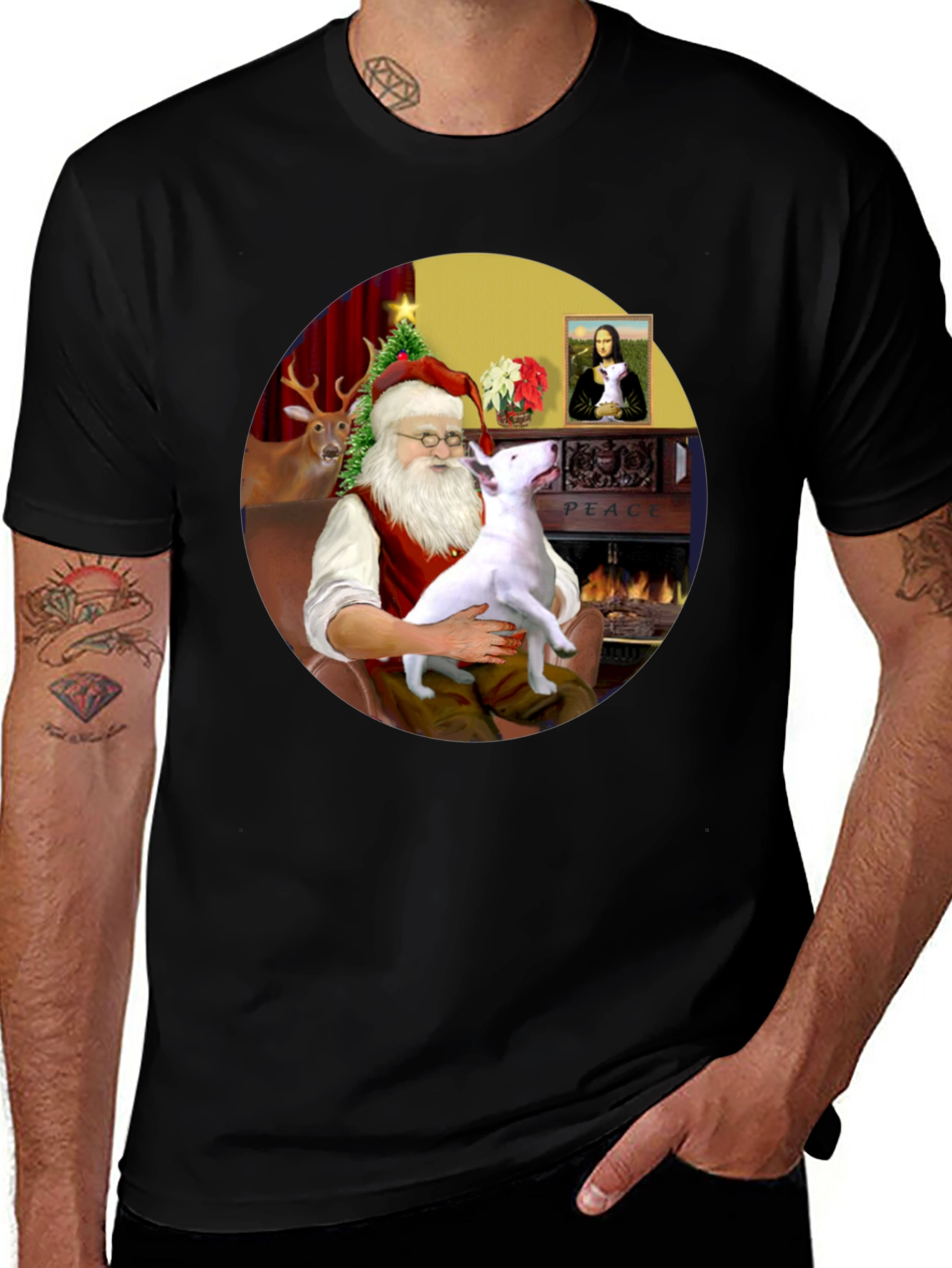 Santa & Bull Terrier T-Shirt Holiday Apparel