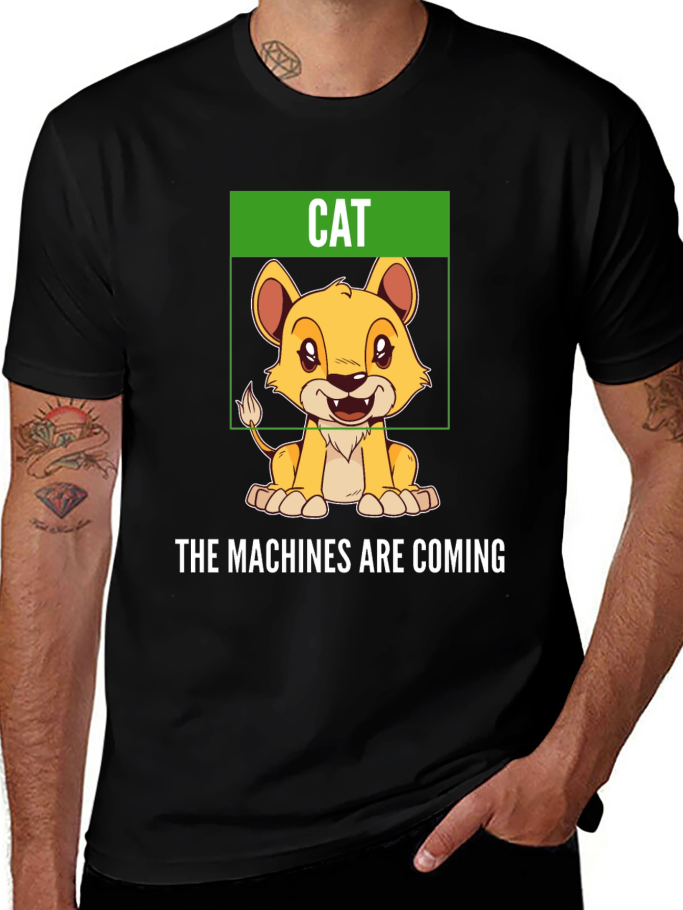 Black Humorous "Cat" T-Shirt - The Machines Are Coming main image