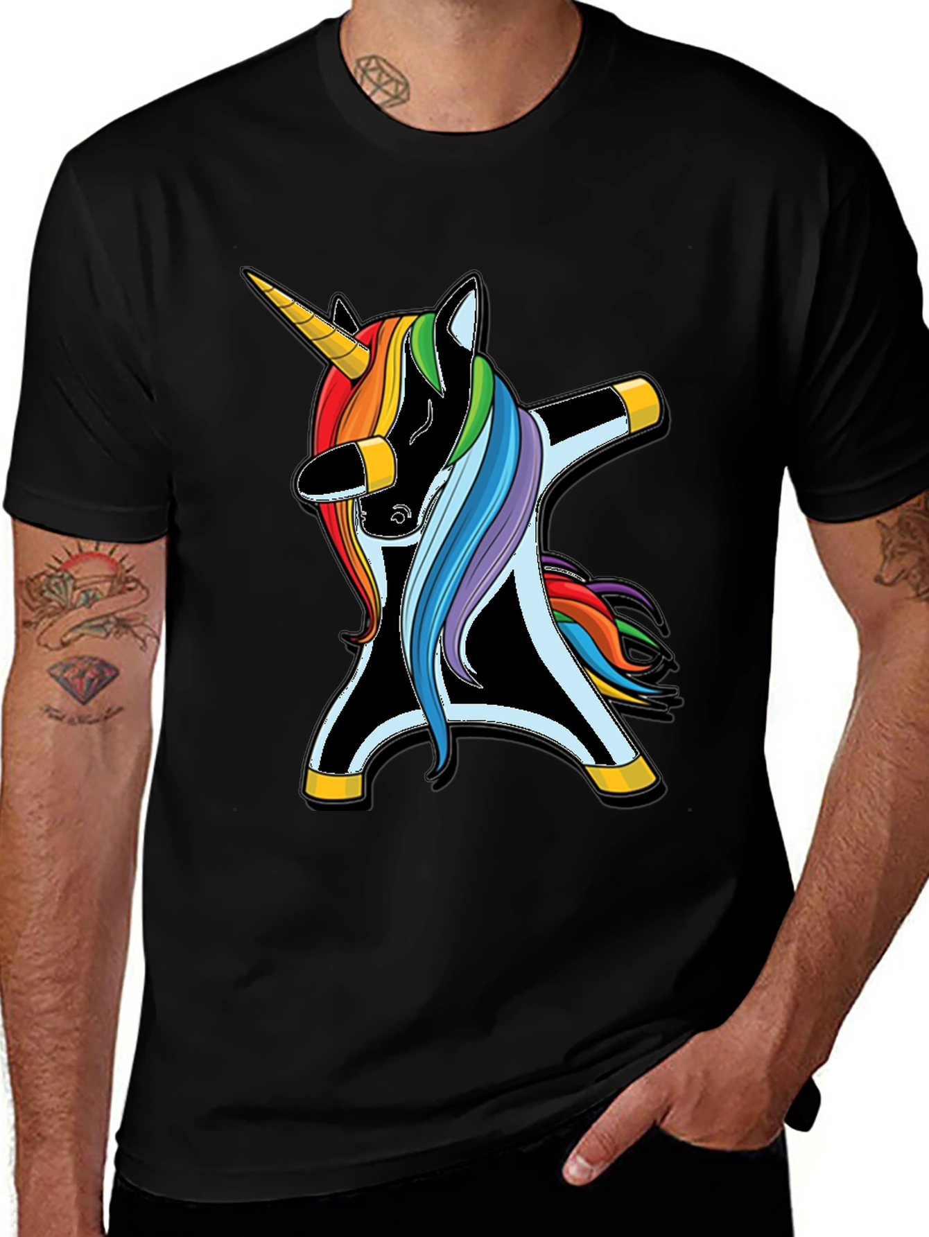 Variant 25 of Dabbing Unicorn Graphic Tee - Trendy Black T-Shirt