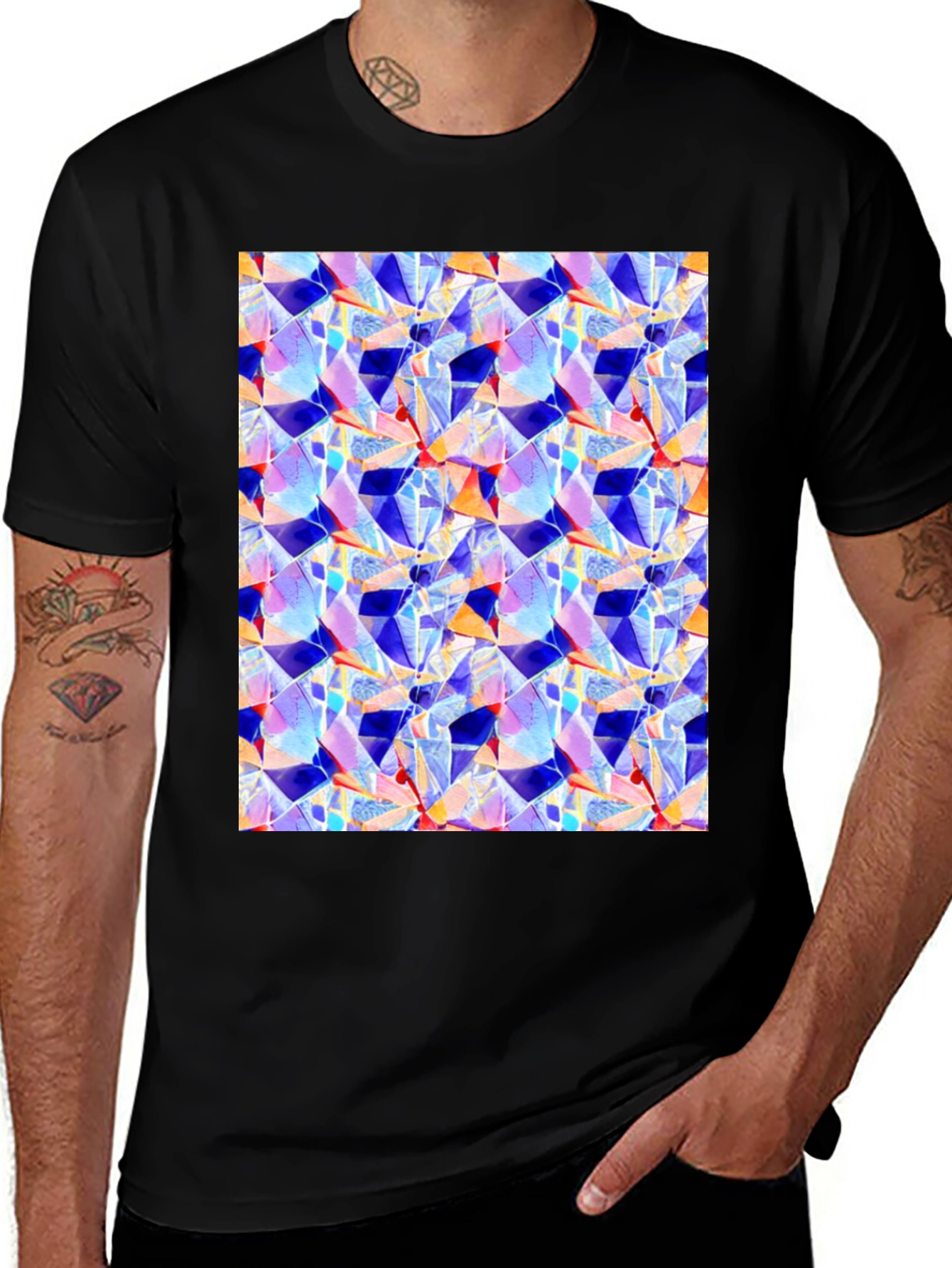 Variant 23 of Abstract Geometric Print Black T-Shirt