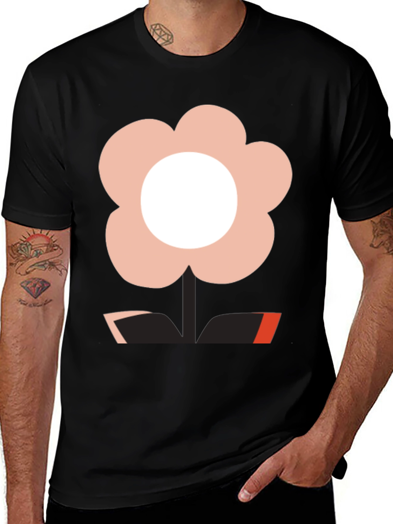 Variant 25 of Modern Flower Graphic Black T-Shirt
