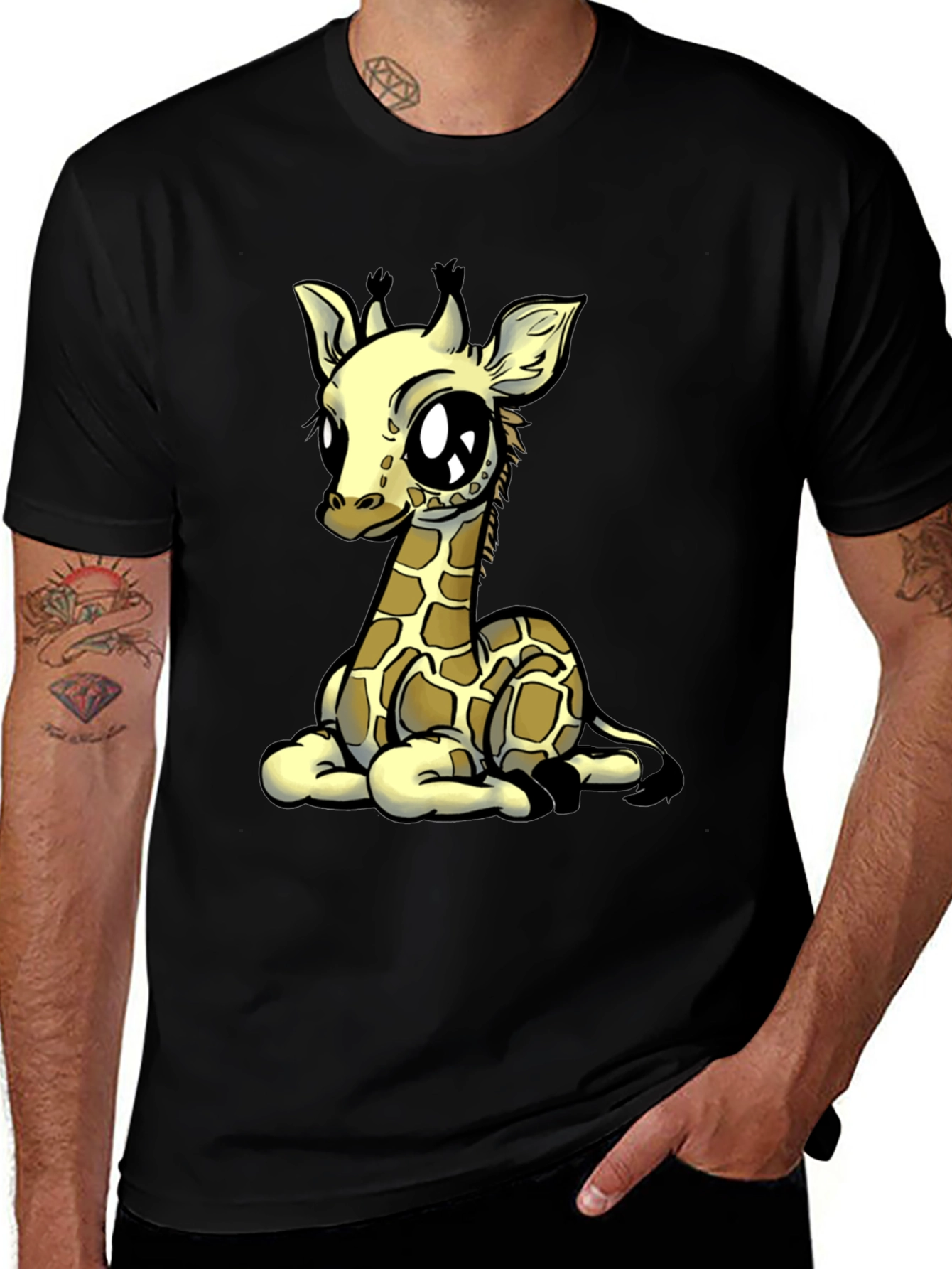 Variant 9 of Cute Giraffe Graphic Tee - Black Cotton T-Shirt