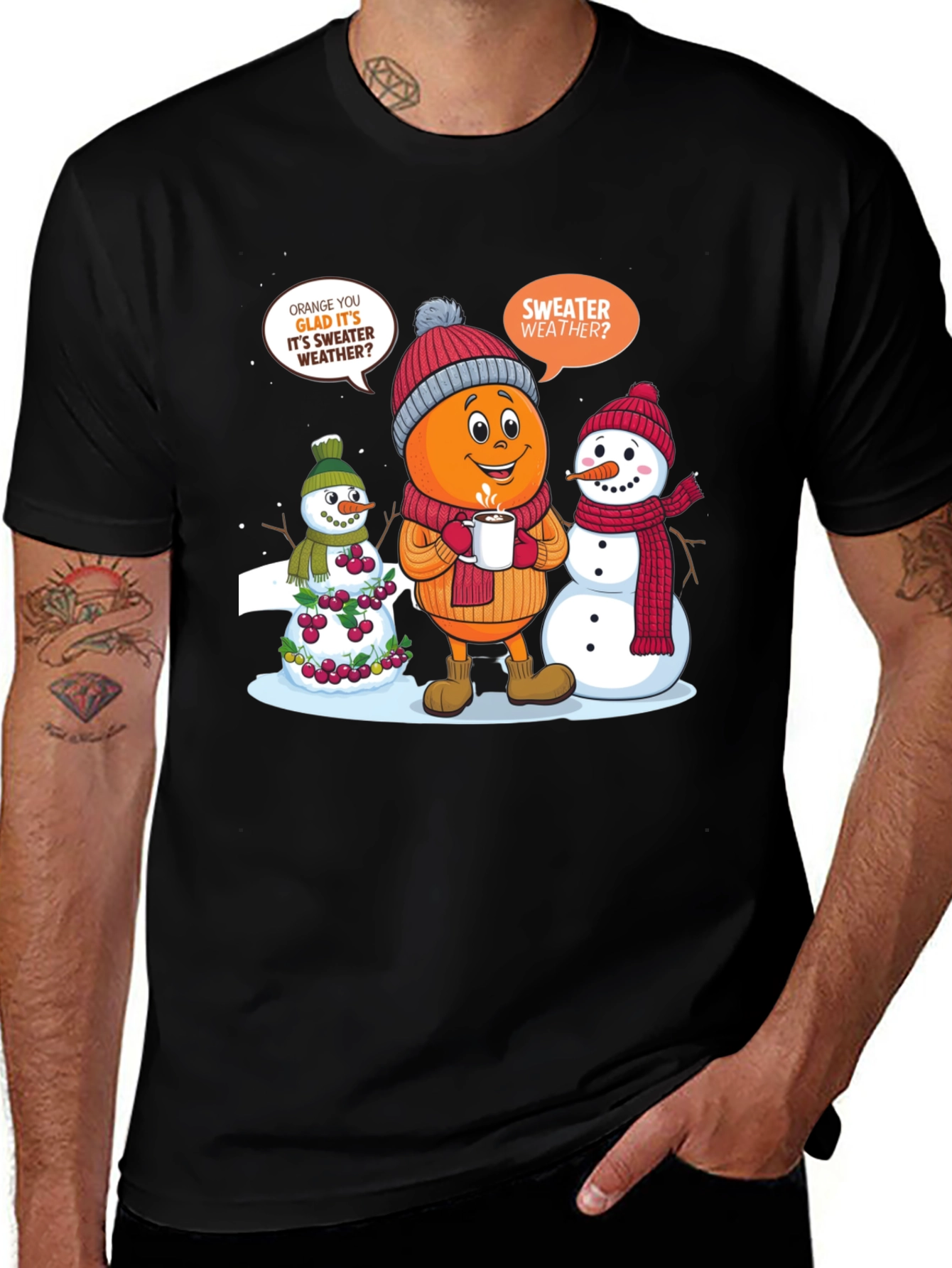 Sweater Weather T-Shirt - Winter Orange Cartoon