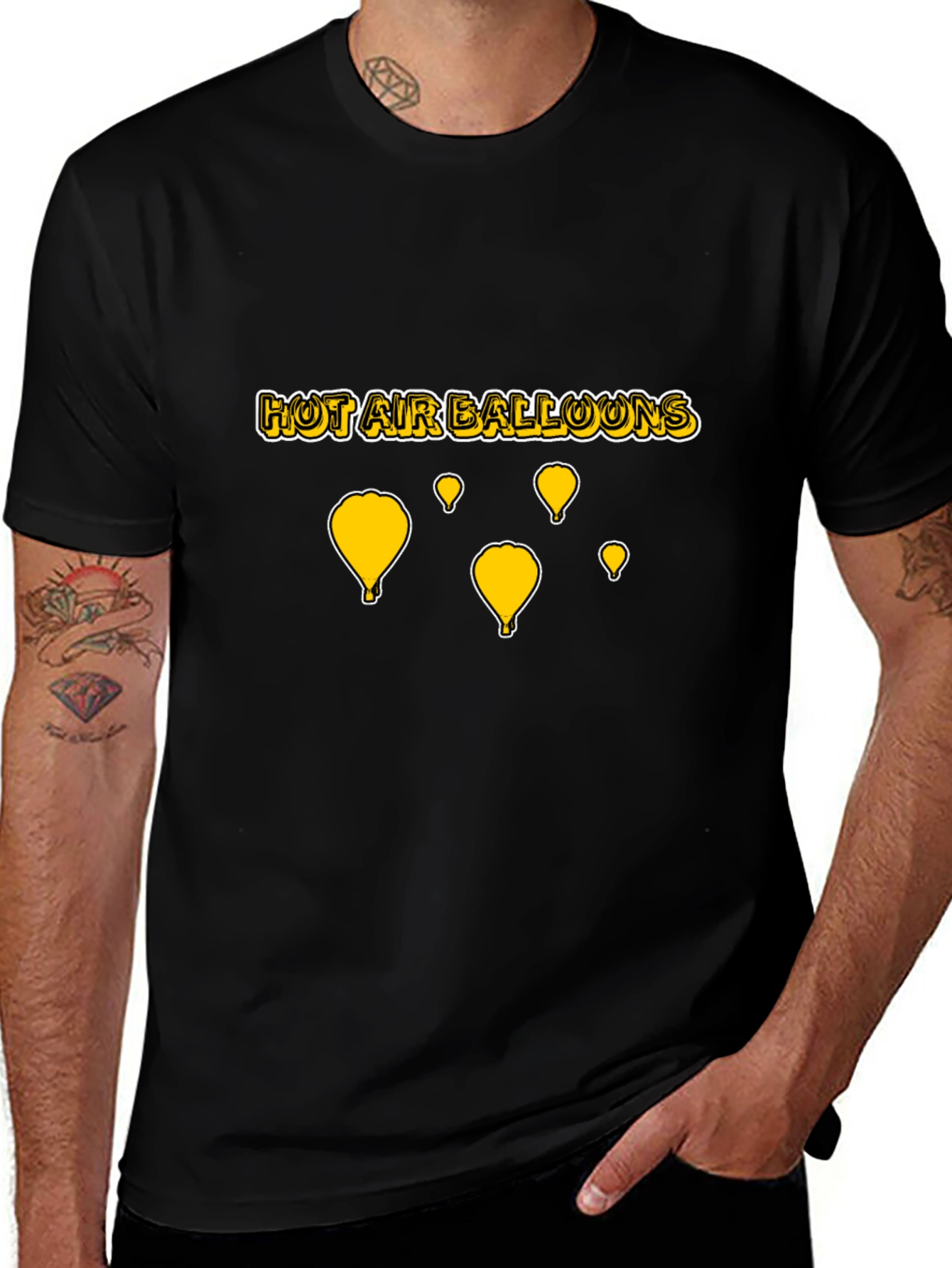 Variant 13 of Hot Air Balloons Graphic T-Shirt - Black Cotton