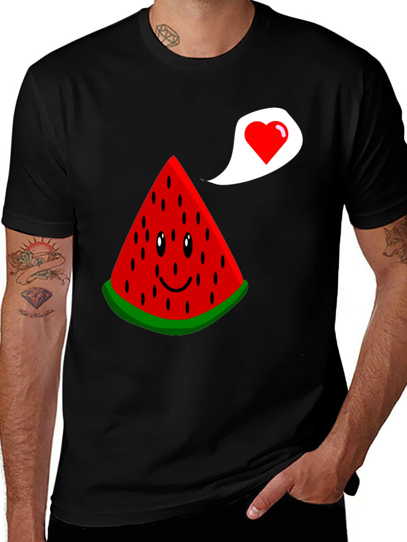 Variant 27 of Cute Watermelon Slice Heart Graphic Black T-Shirt