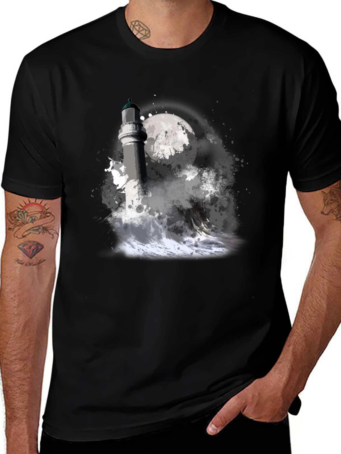 Variant 19 of Lighthouse Moon Graphic Tee - Black