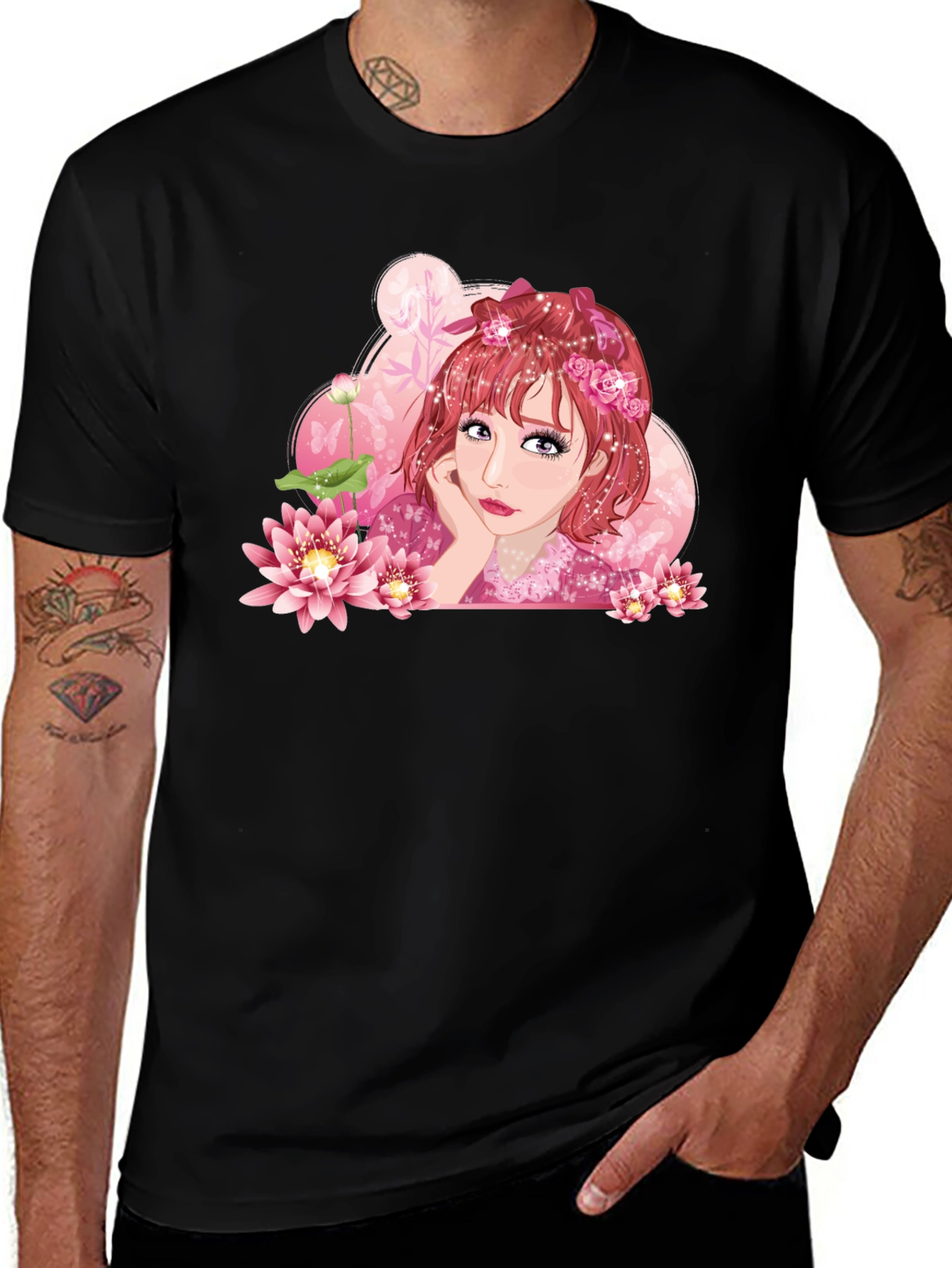 Variant 14 of Anime Girl Lotus Black T-Shirt