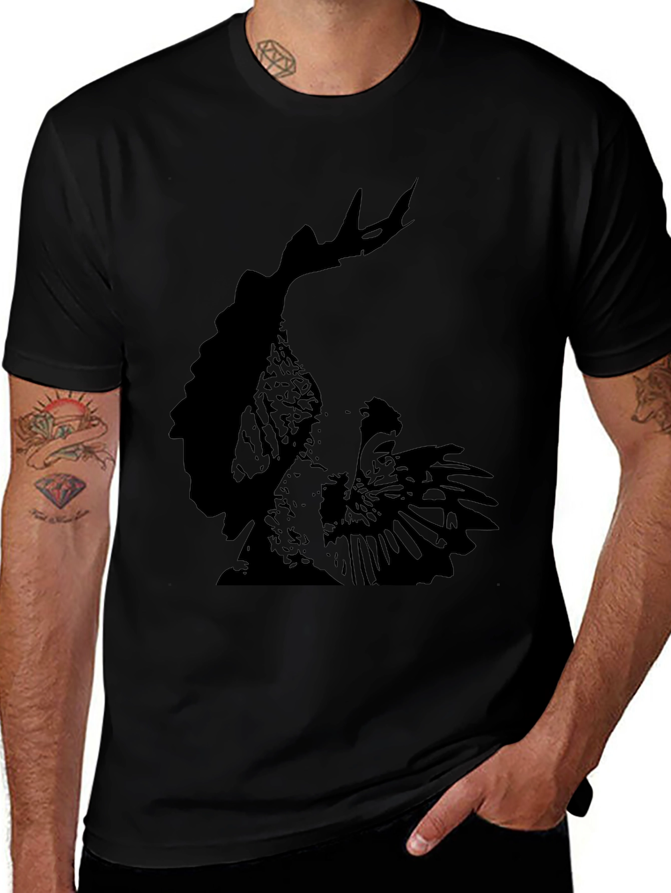 Variant 16 of Men's Black T-Shirt with Rooster Graphic