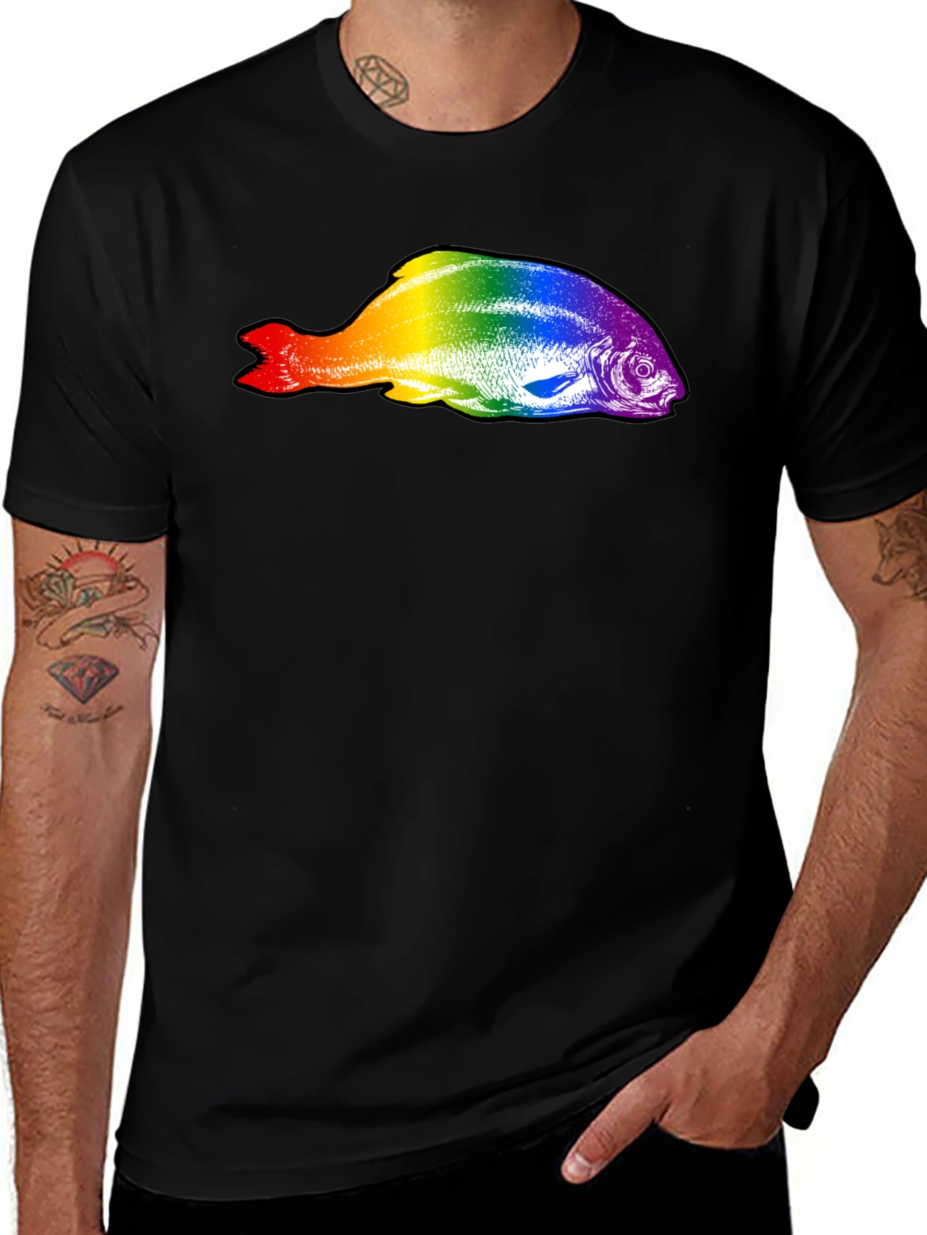 Variant 28 of Rainbow Fish Graphic Black T-Shirt