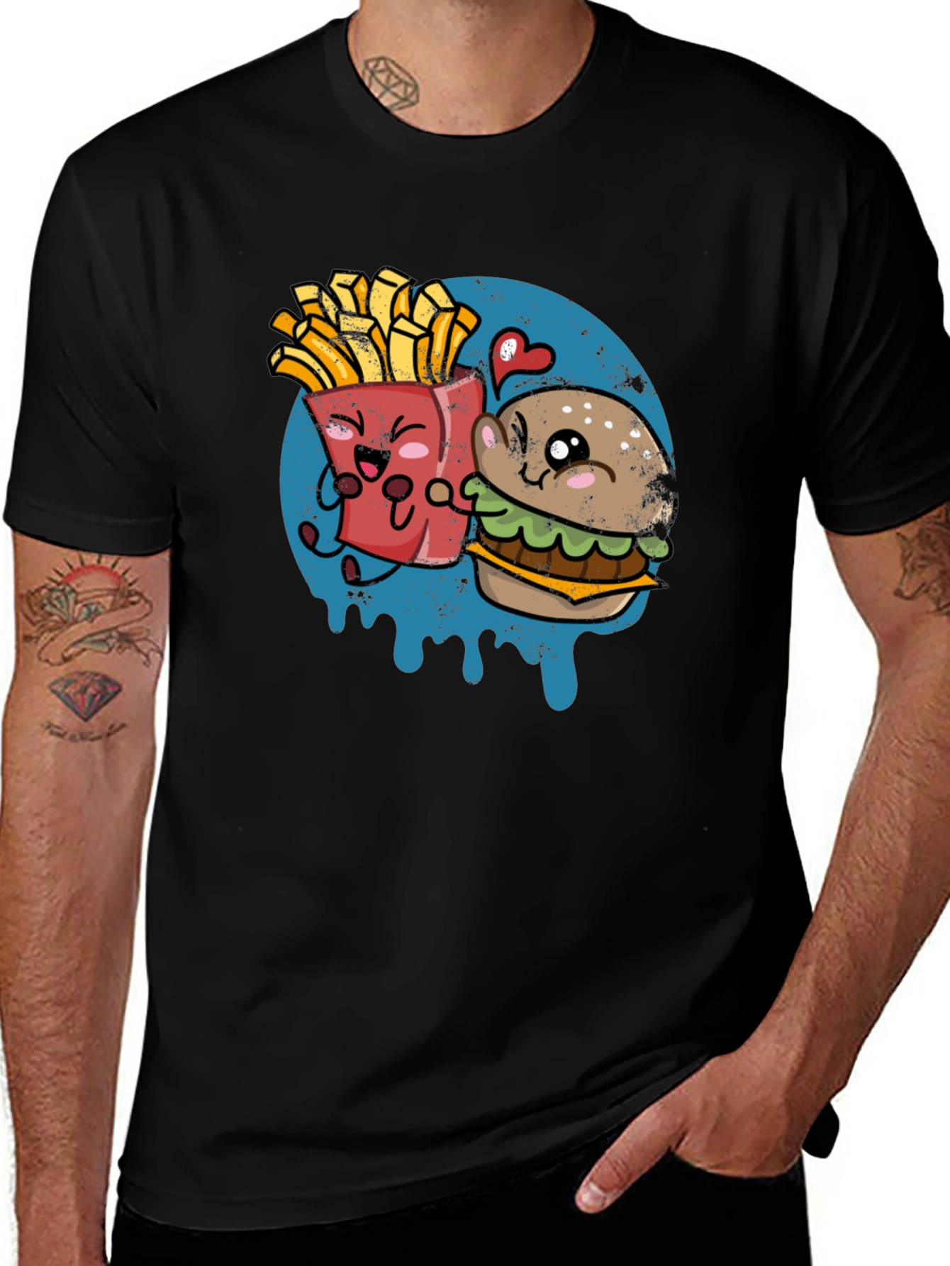 Burger & Fries Cartoon Graphic T-Shirt